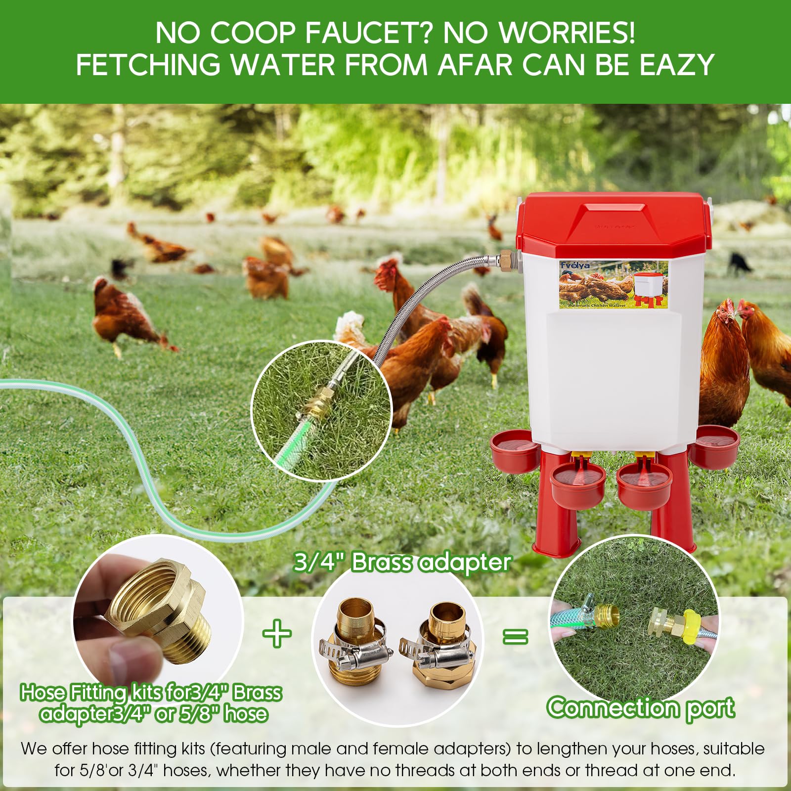 Automatic Chicken Waterer Kit - Filtered Float-Controlled Poultry Water Feeder with Stainless Steel Hose for Large Chicken Coops | Perfect for Backyard Farms, Homesteads & Poultry Raising