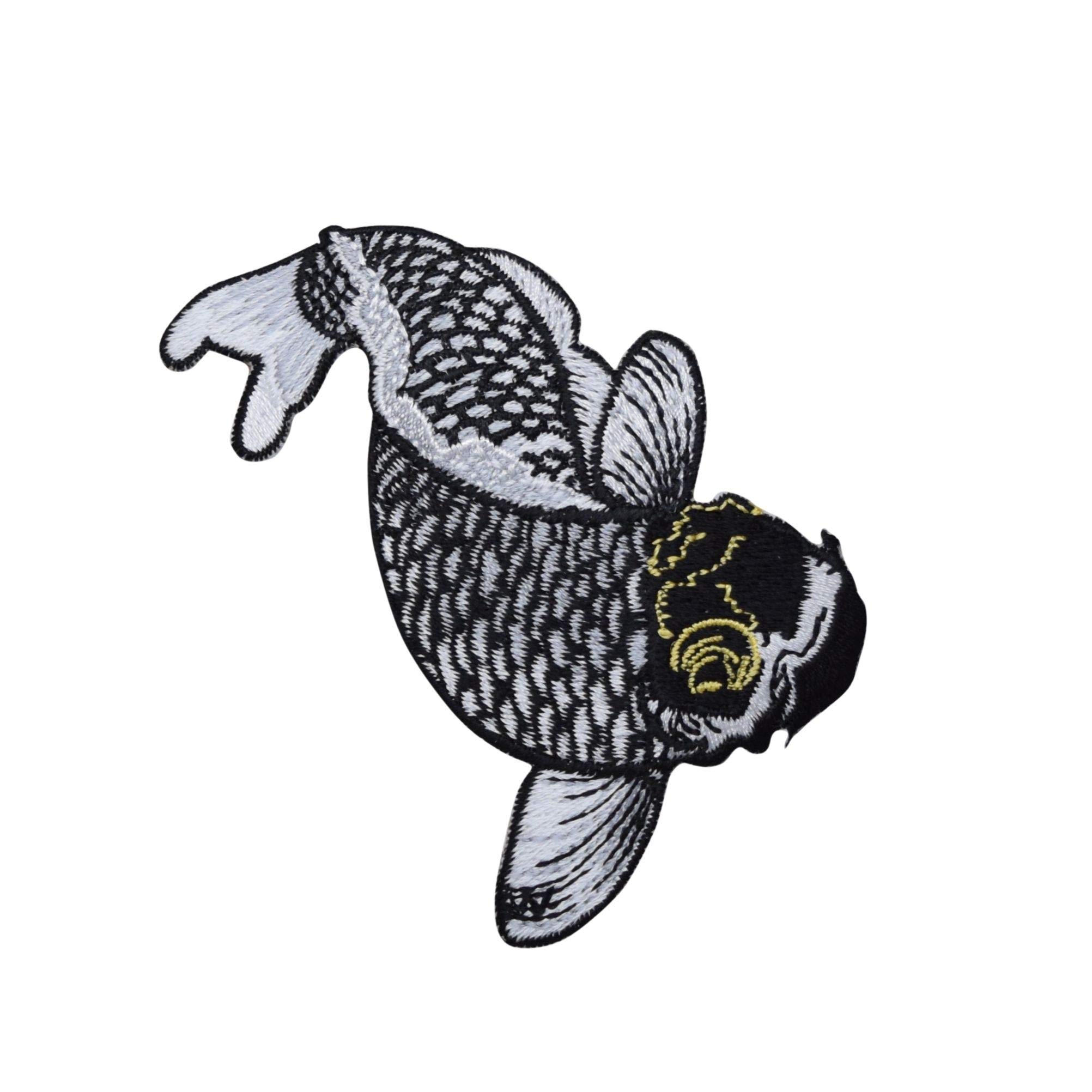 Koi Fish Iron On Patch - Black, White & Gold Ornamental Carp Embroidery for Jackets, Bags & DIY Crafts | Japanese Style Decorative Sewing Applique