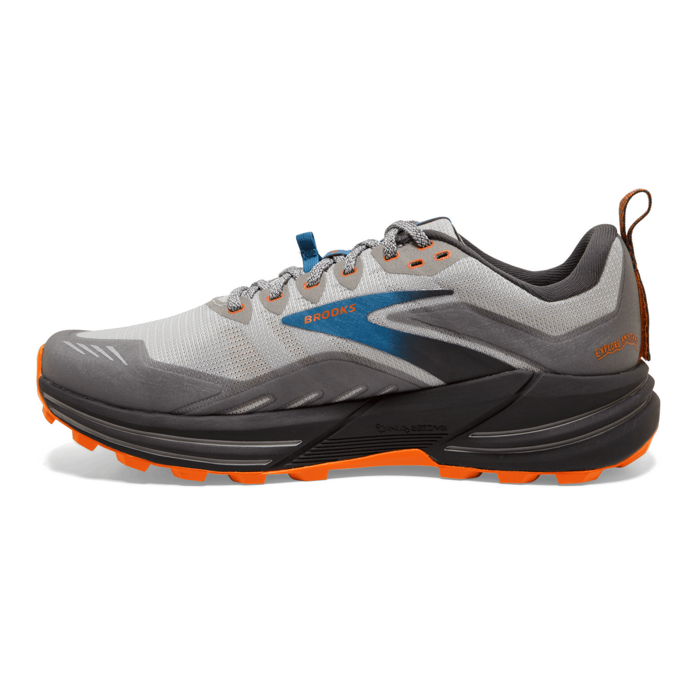 Brooks Cascadia 16 Trail Running Shoes for Men (2E Wide Width) - Oyster Mushroom/Orange Color | Durable Hiking & Outdoor Adventure Footwear