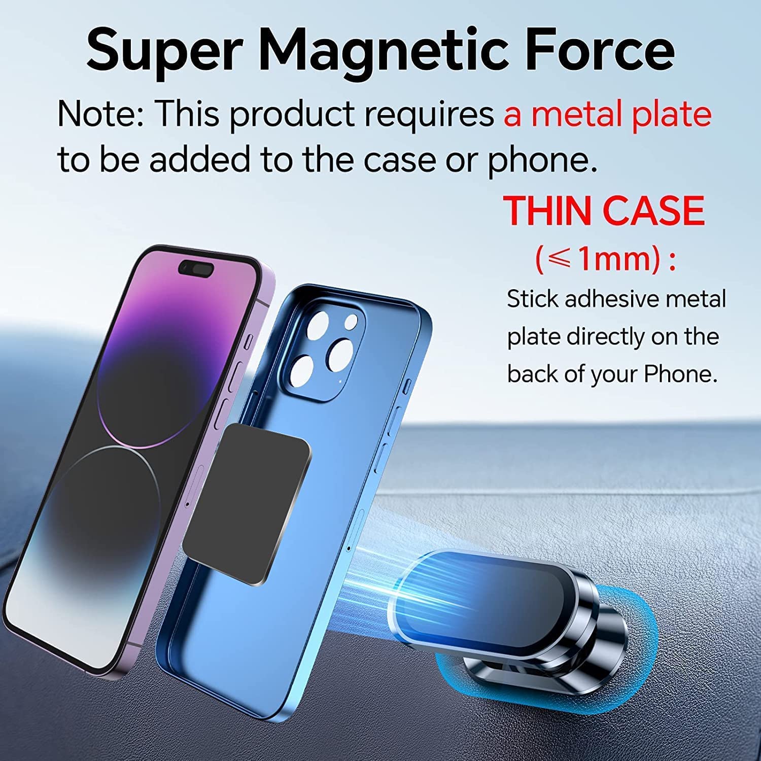 2-Pack Super Strong Magnetic Phone Holder for Car - 360° Rotating Universal Dashboard Mount with 4 Metal Plates | Compatible with iPhone & Smartphones | Perfect for Commuting, Road Trips & Hands-Free Navigation
