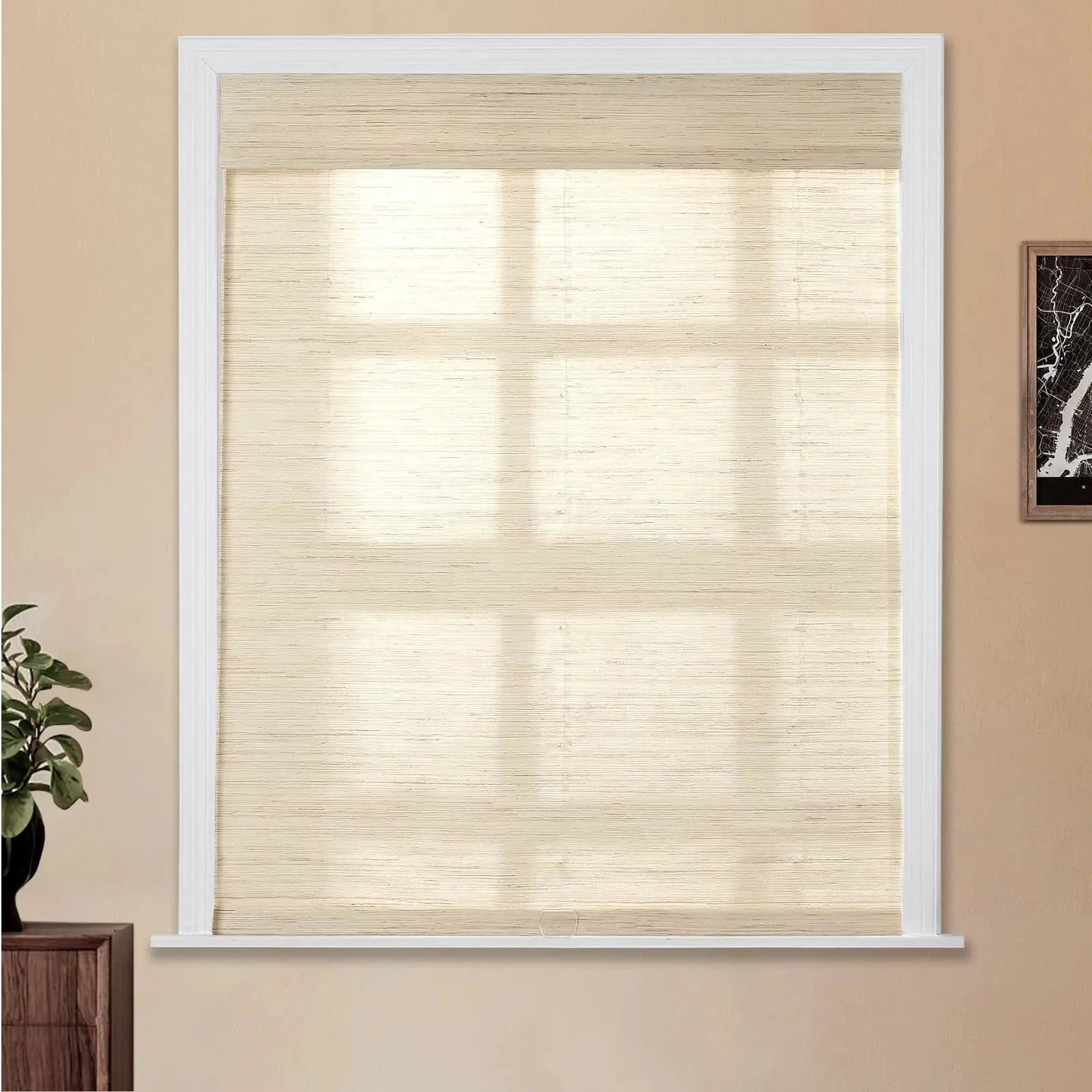 Natural Ramie Bamboo Woven Window Shade - Eco-Friendly Cashew Color Sun Blinds for Living Room & Bedroom