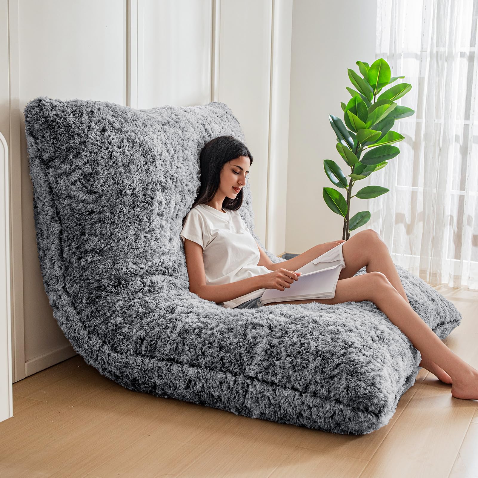 MAXYOYO 3-in-1 Convertible Bean Bag Chair - Giant Memory Foam Sofa Bed & Floor Mattress with High Density Support - Black - Perfect for Living Room, Bedroom, Dorm & Game Room Relaxation
