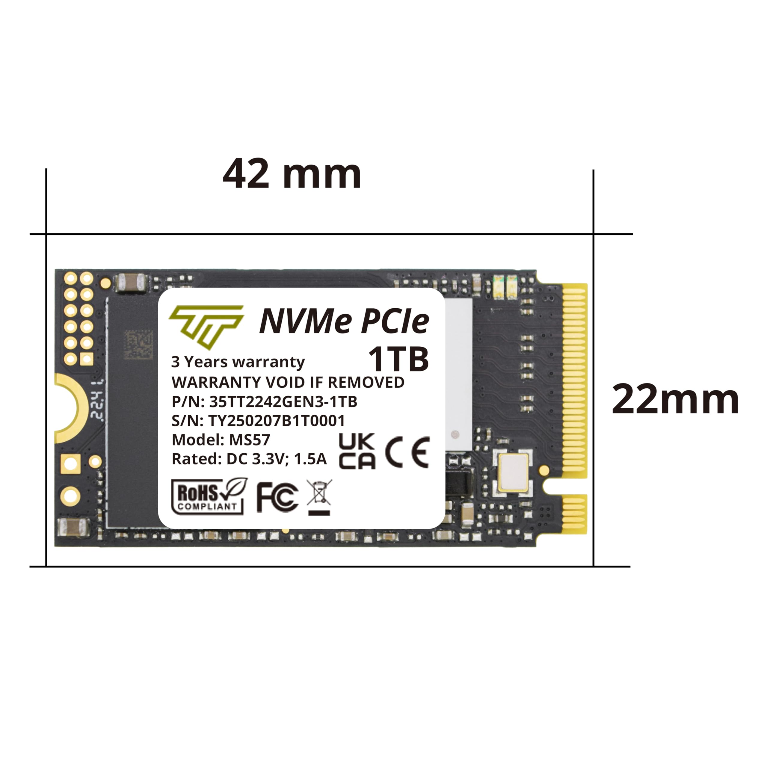 Timetec 1TB M.2 2242 NVMe PCIe Gen3x4 SSD - 3D NAND TLC Internal Solid State Drive with 2100MB/s Read & 1600MB/s Write Speed - Compatible with Lenovo ThinkPad E15, 11e Yoga Gen 6, Laptops & Desktops - Perfect for Gaming, Video Editing & Fast Boot Times