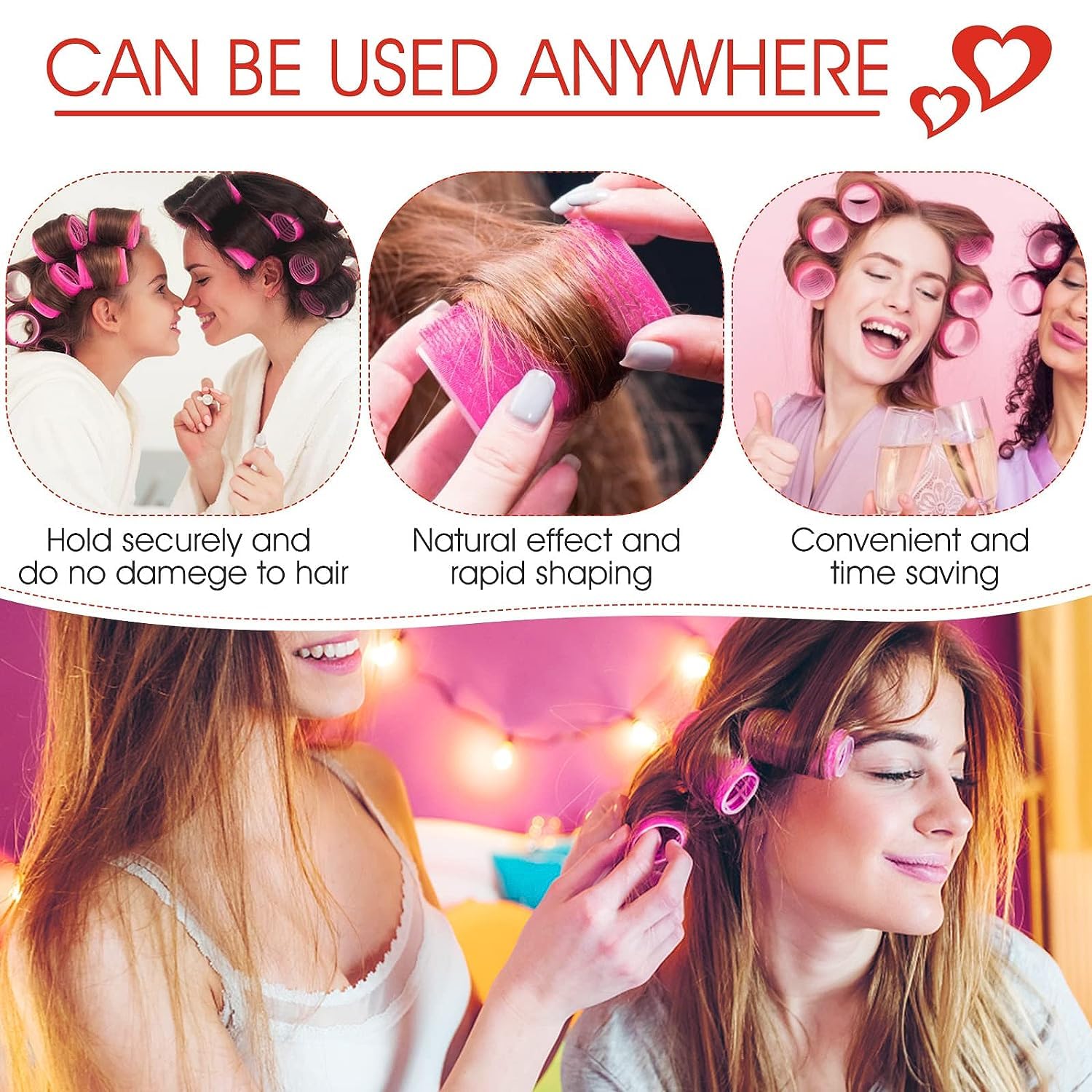 AKADO Self Grip Jumbo Hair Rollers with Clips - 6pc Set for Voluminous Curls & Waves | Heatless Hair Curlers for Long & Thick Hair | Perfect for Home Styling, Parties & Special Occasions