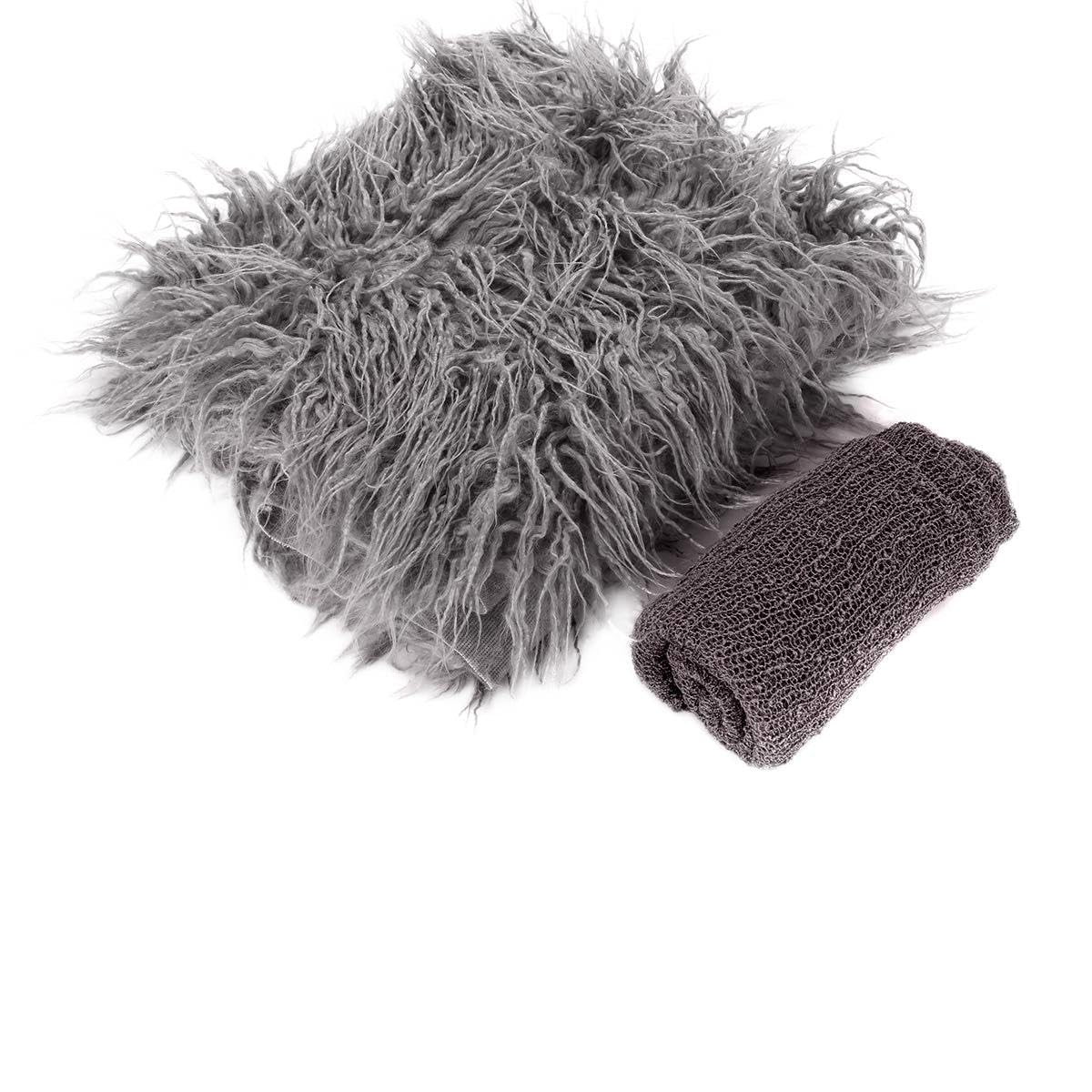 2PCS Newborn Baby Photo Props Fluffy Blanket + Ripple Wrap Set - Soft Photography Wraps for Newborn Boys & Girls - Perfect for Baby Shower, Birthday & Professional Photo Shoots