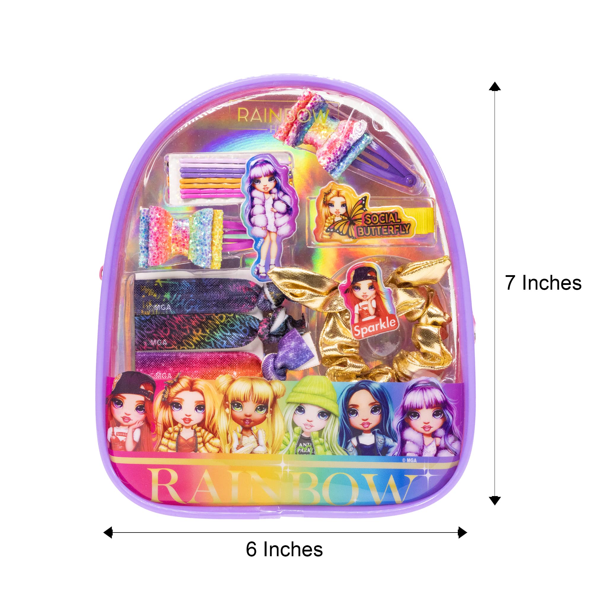 Rainbow High Backpack Cosmetic Makeup Gift Set with Hair Accessories & Clear PVC Backpack for Girls Ages 3+ | Perfect for Birthday Parties, Sleepovers, School, Travel & Makeup Play