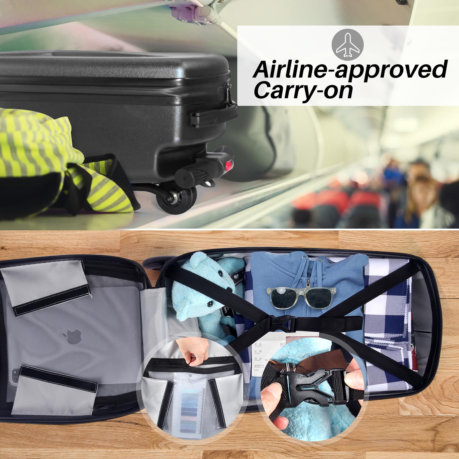iubest 4-in-1 Detachable Foldable Scooter Luggage for Kids Age 4-15 | Ride On Travel Trolley & Carry On Suitcase Combo - Black | Perfect for Airports, Theme Parks & Family Vacations