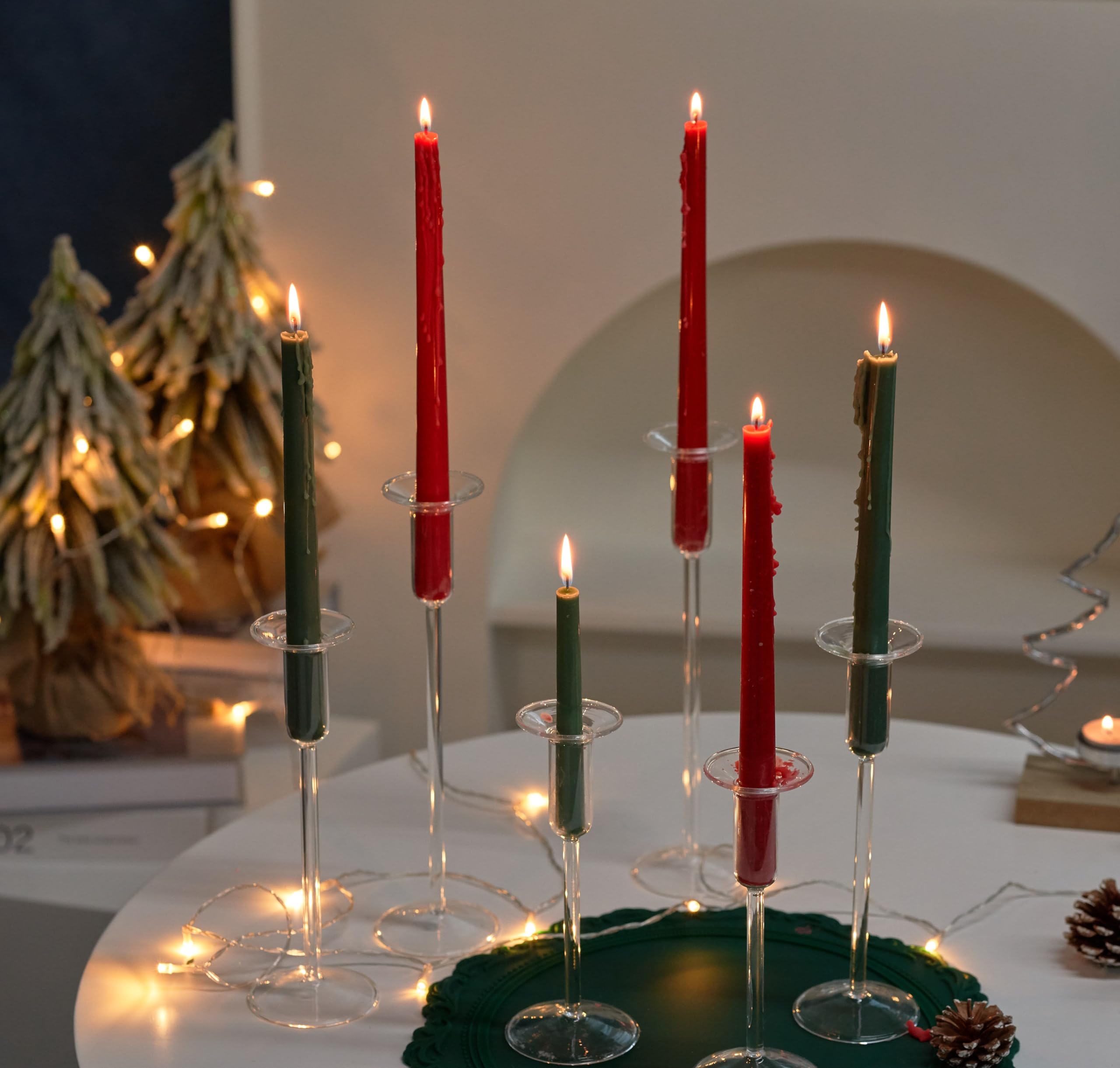 Glass Taper Candle Holders Set of 6 - Clear Tall Candlesticks in 3 Heights for Wedding Centerpieces, Party Decor, Dining Table & Home Decoration