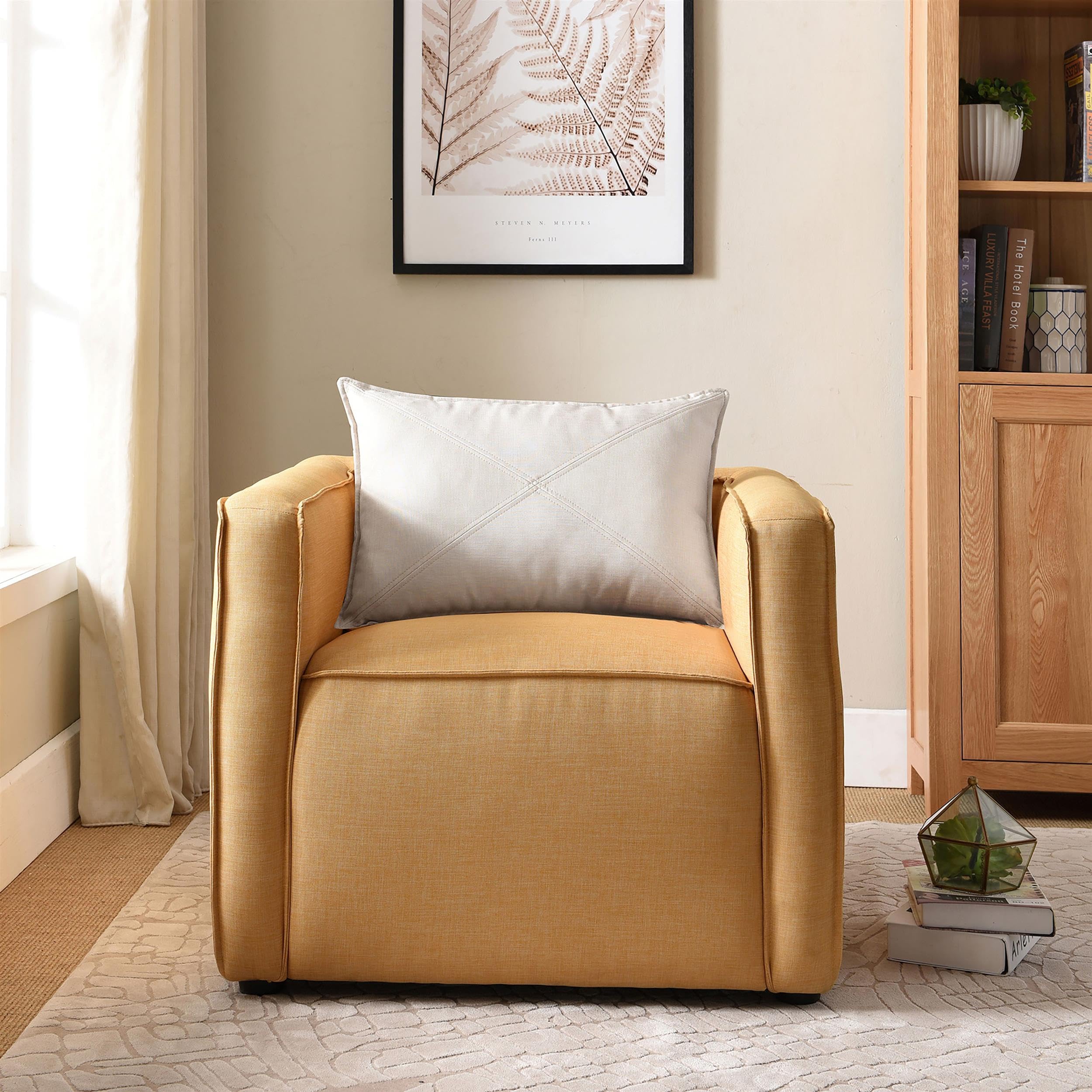 Furniture of America Charlie Modern Fabric Upholstered Accent Chair in Yellow - Stylish Mid-Century Lounge Chair for Living Room, Bedroom & Office Decor