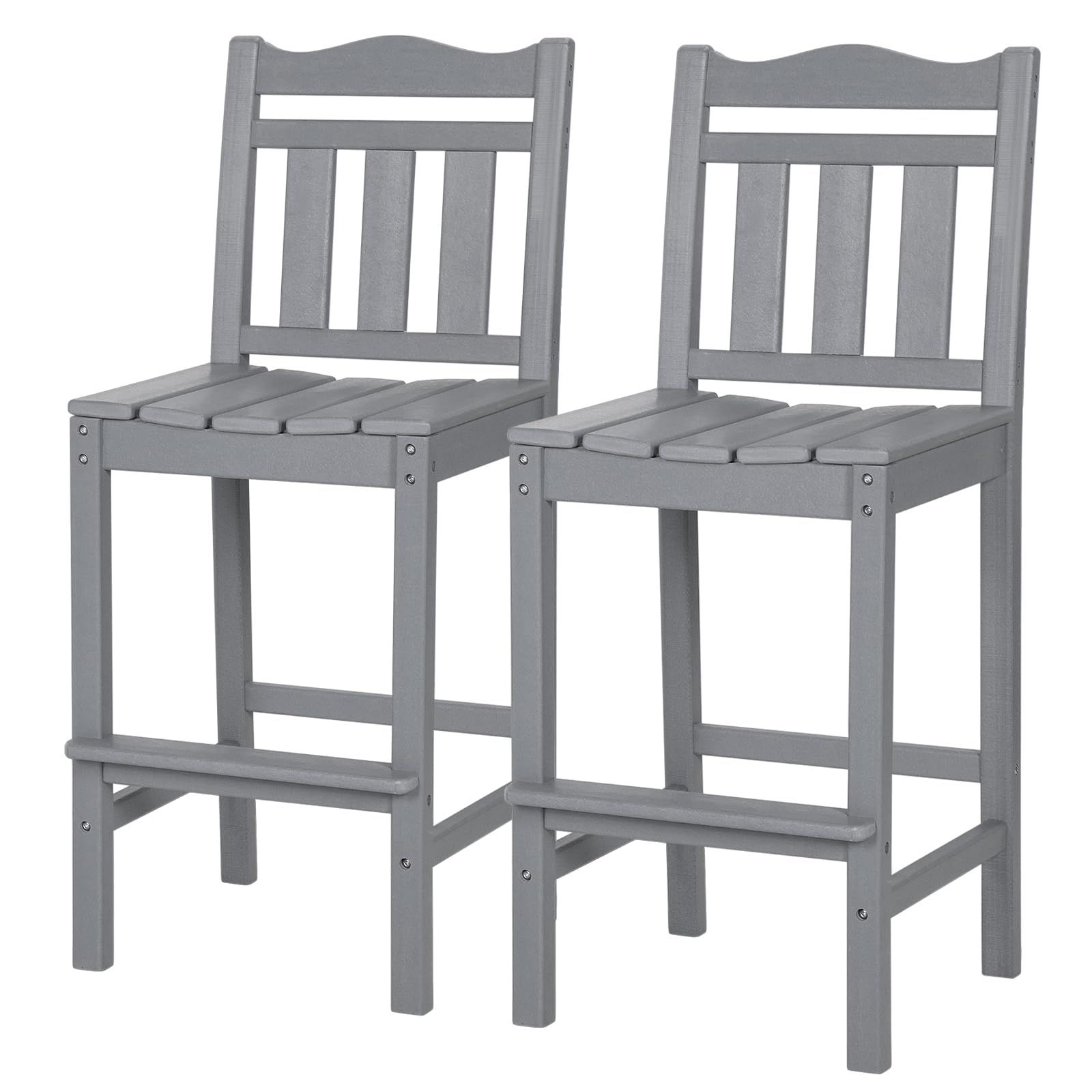 Nalone Outdoor Bar Stools Set of 2 - Weather-Resistant HDPE Adirondack Bar Height Chairs for Patio, Deck, Poolside & Backyard - Grey Bar Stools for Outdoor Dining & Entertaining