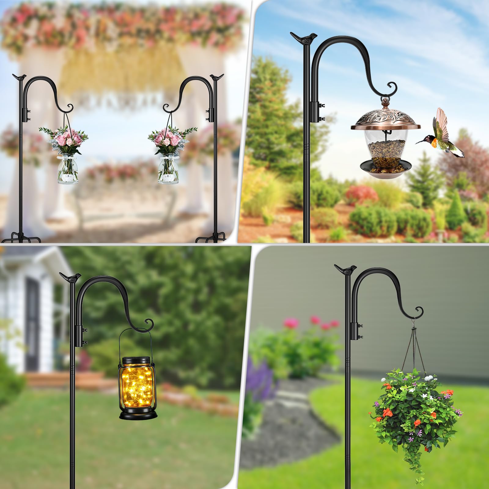 **48 Inch Heavy Duty Adjustable Shepherds Hooks (2 Pack) – Sturdy Outdoor Hanging Pole for Bird Feeders, Plant Baskets, Solar Lights, Lanterns & Wedding Decor – Perfect for Garden, Patio & Backyard Decorations**