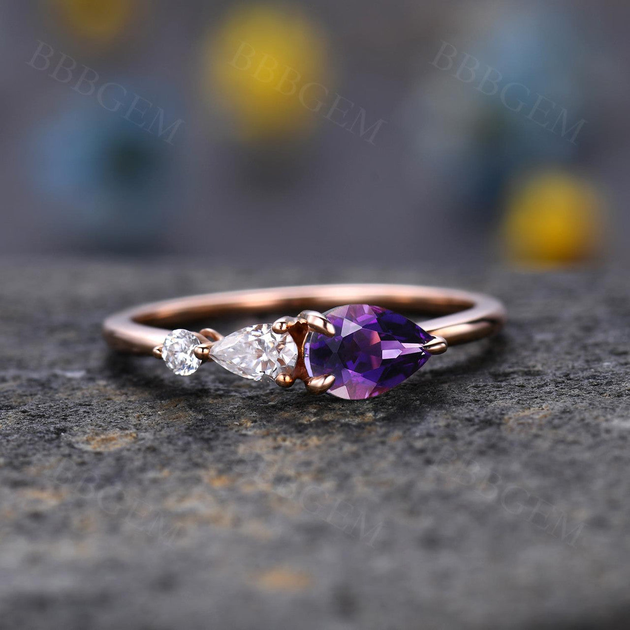 14K 925 Sterling Silver Purple Amethyst Moissanite Wedding Band - Pear Shaped Engagement Ring for Women, Perfect for Everyday Wear & Special Occasions
