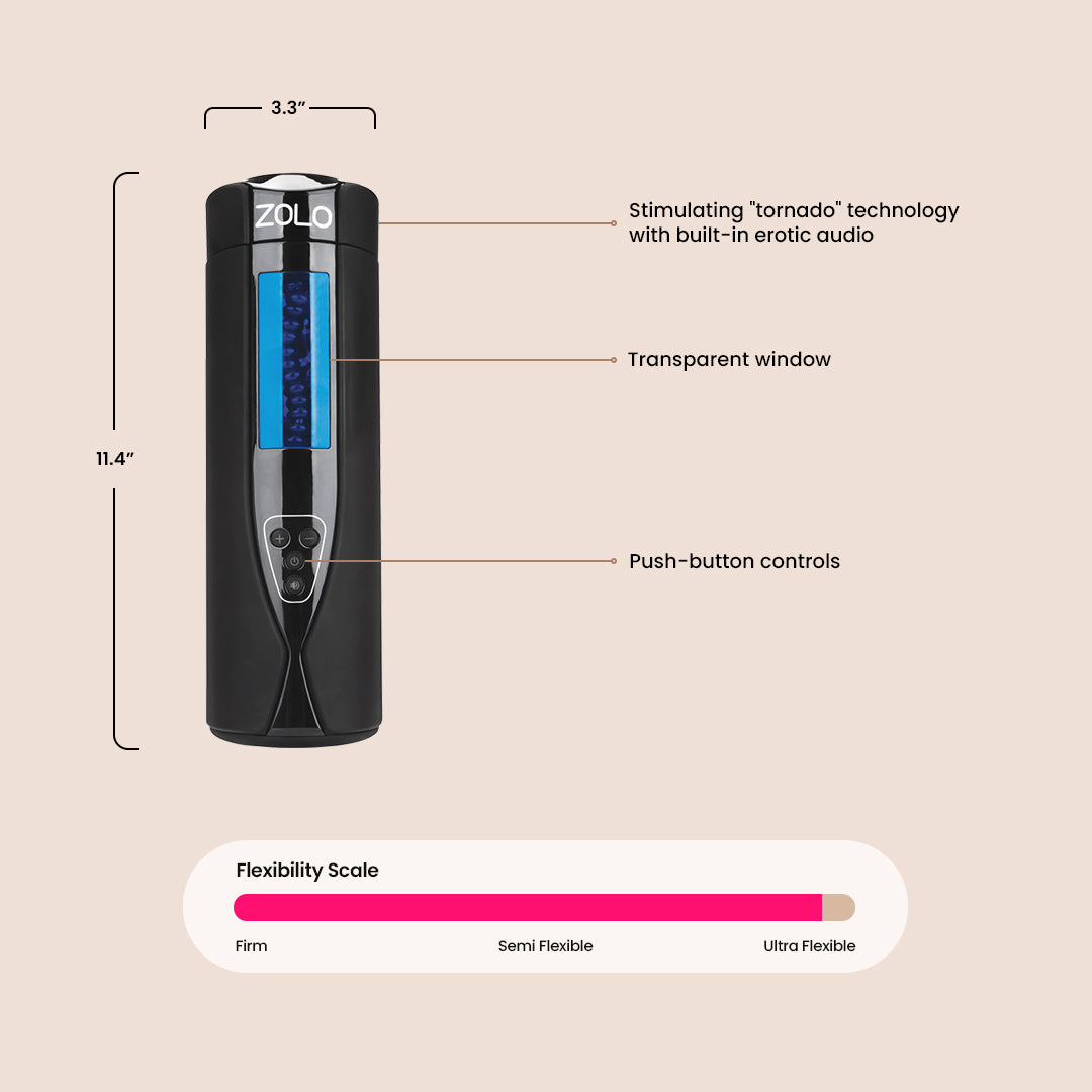 Zolo Tornado Rechargeable Male Masturbator with Stimulating Vortex Technology - Perfect for Discreet Solo Pleasure at Home or Travel