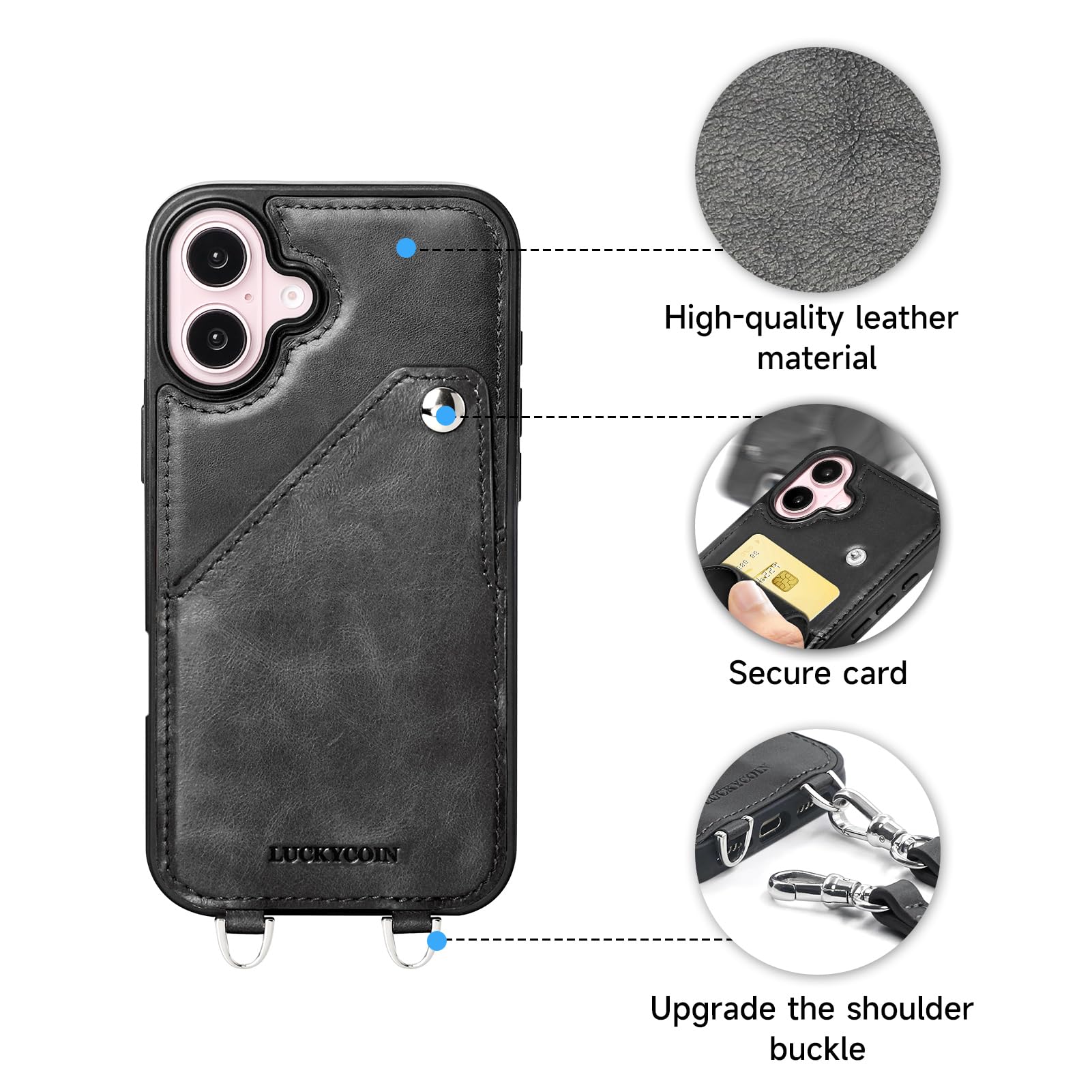 Leather Wallet Case for iPhone 16 with Card Holder & Wrist Strap - Perfect for Women's Daily Use