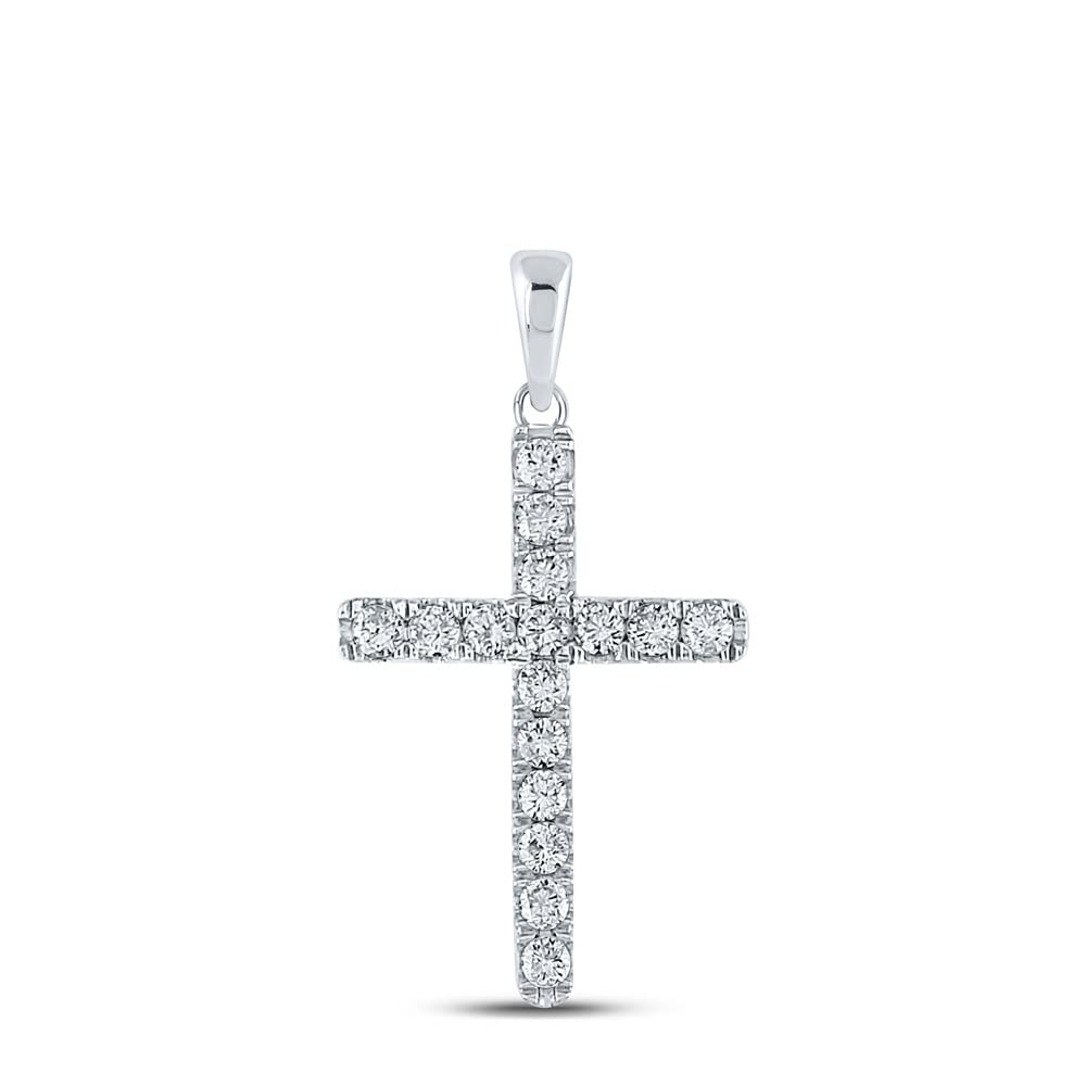 10K White Gold Women's Round Diamond Religious Cross Pendant Necklace - 1/4 CTTW - Perfect for Church, Baptism, Wedding & Everyday Elegance