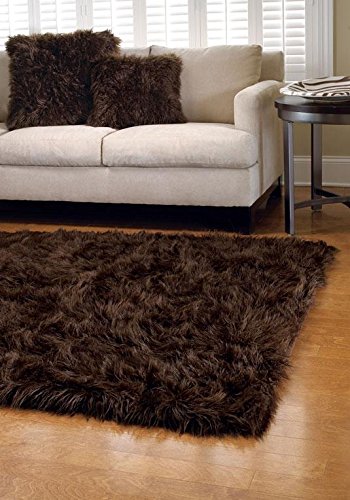 Flokati Faux Fur Area Rug 6x9 Feet - Soft Plush Shaggy Rug for Living Room, Bedroom - Chocolate Brown - Ultra Cozy & Luxurious Home Decor (Perfect for Cozy Spaces & Winter Warmth)
