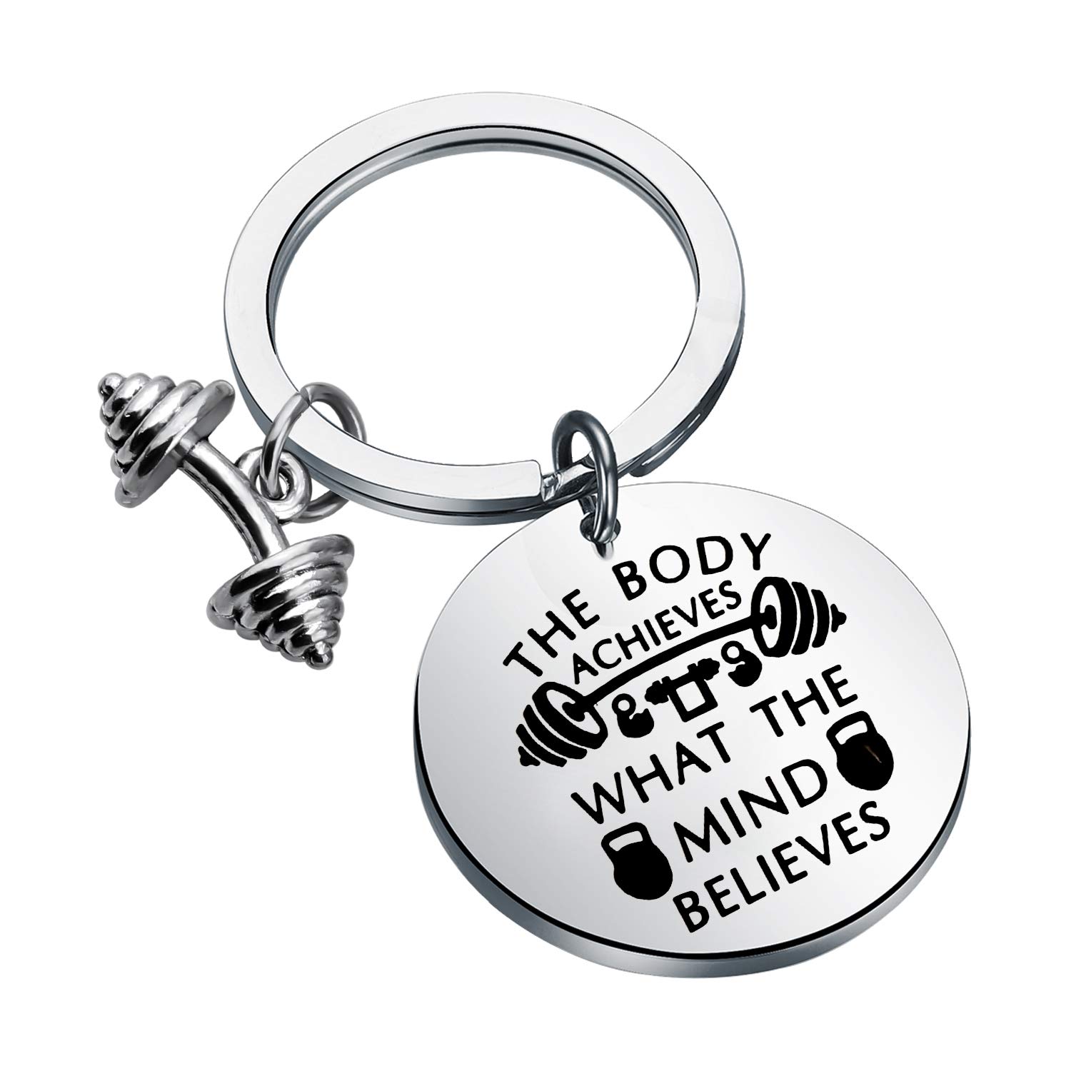 PENQI Fitness Keychain - Motivational Bodybuilding Jewelry for Gym & Workout - 'Body Achieves What The Mind Believes' - Perfect Gift for Athletes & Fitness Enthusiasts - Ideal for Gym, Running, Weightlifting & Sports Motivation