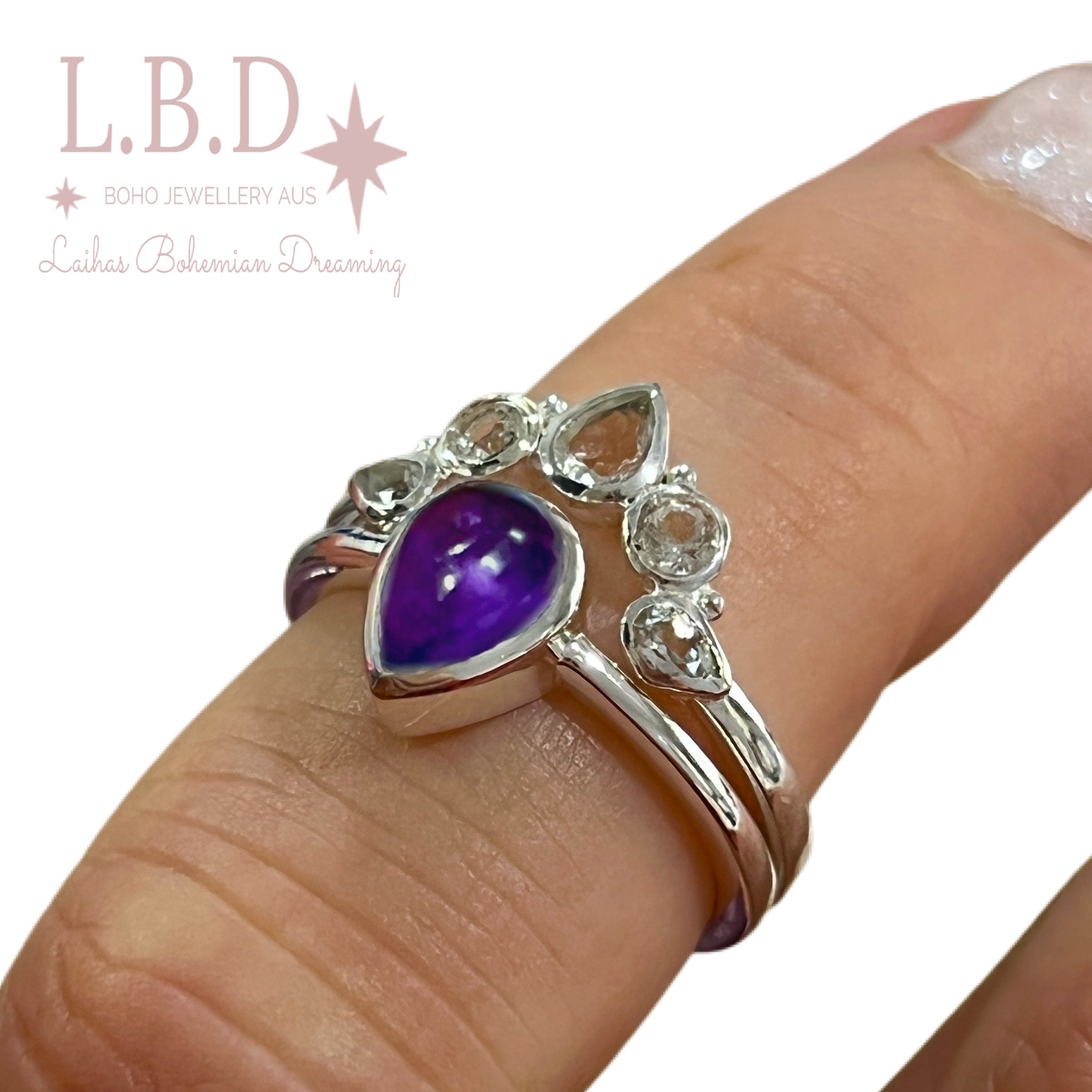 Laihas Queen of Cups Topaz & Amethyst Ring Set for Women - Elegant Birthstone Jewelry Gift for Birthday, Anniversary & Special Occasions | Perfect for Everyday Wear, Date Nights & Formal Events