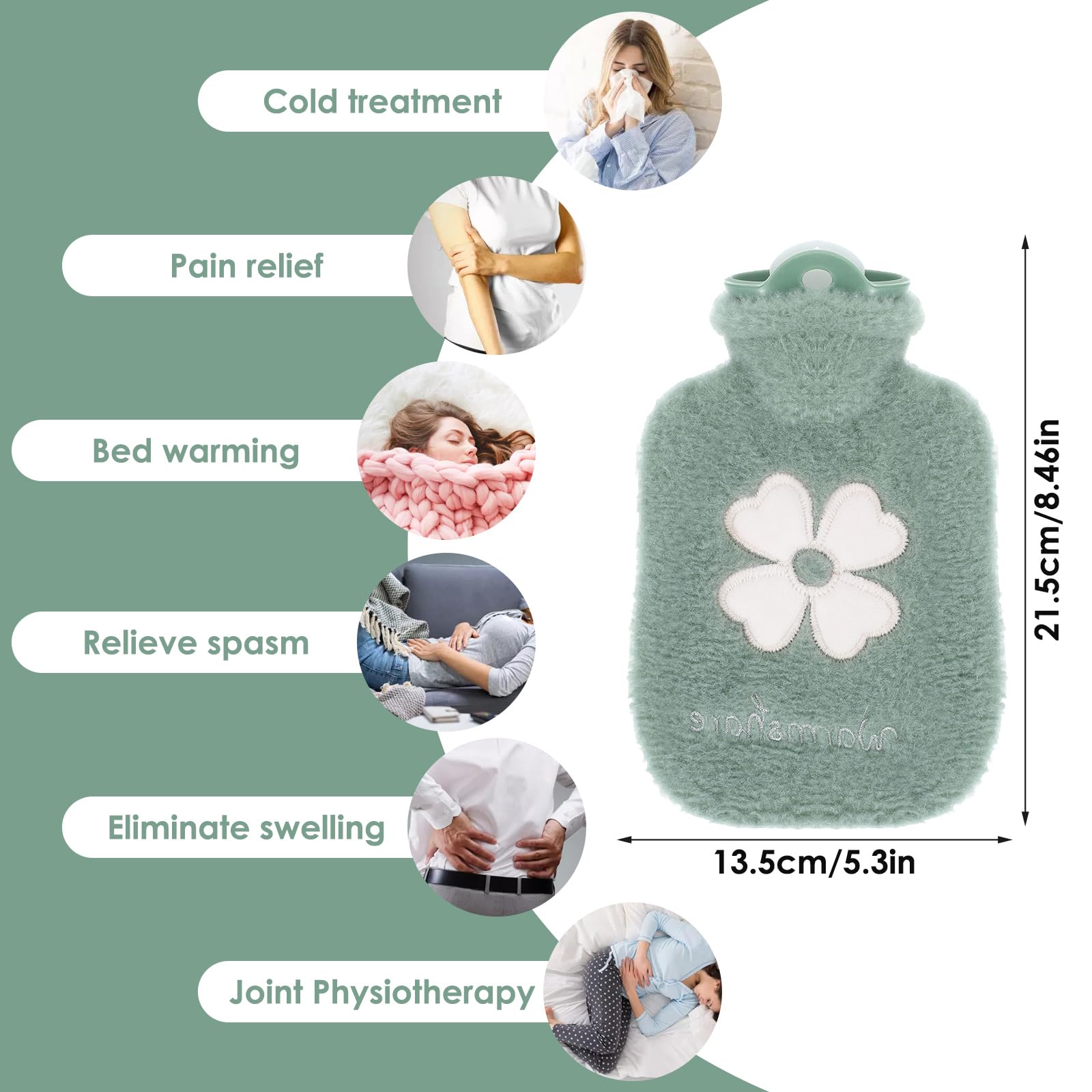 Premium 500ml Hot Water Bottle with Soft Faux Fur Cover - 2-in-1 Hot & Cold Therapy for Pain Relief - Leakproof Warm Water Bag for Women & Men - Perfect for Period Cramps, Back Pain & Winter Warmth (Green)