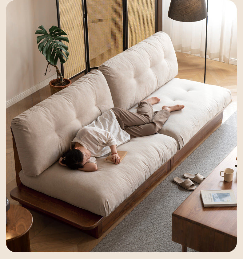 Modern Oak Solid Wood Upholstered Fabric Sofa - Durable & Stylish Living Room Furniture for Home Decor