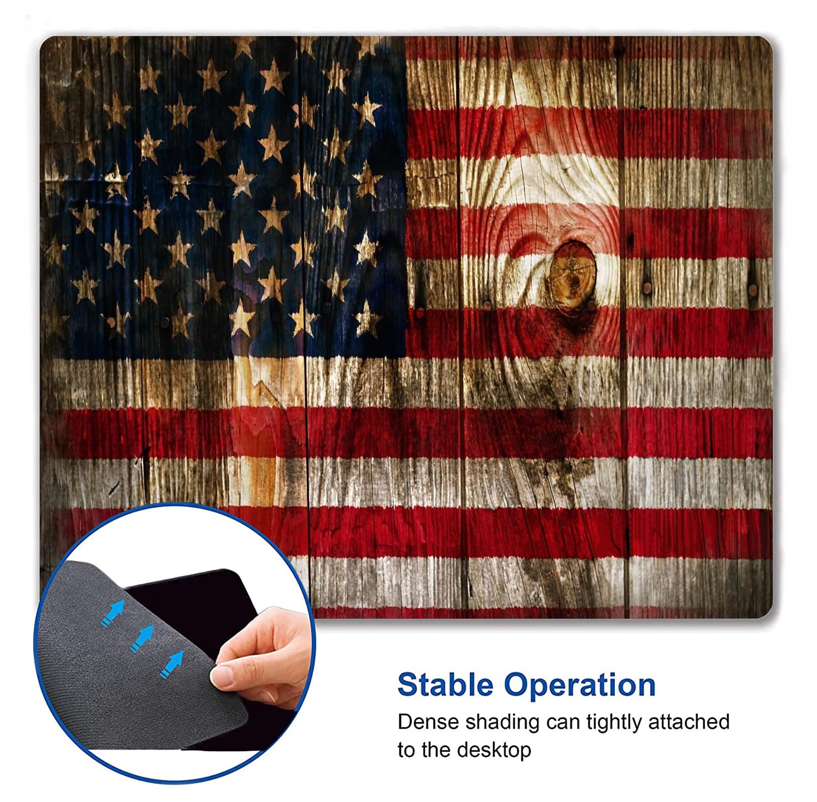 Custom Square Gaming & Office Mouse Pad - Wood Grain American Flag Design, Non-Slip Rubber Base for Desktop & Laptop - Perfect for Work, Gaming & Home Office Use