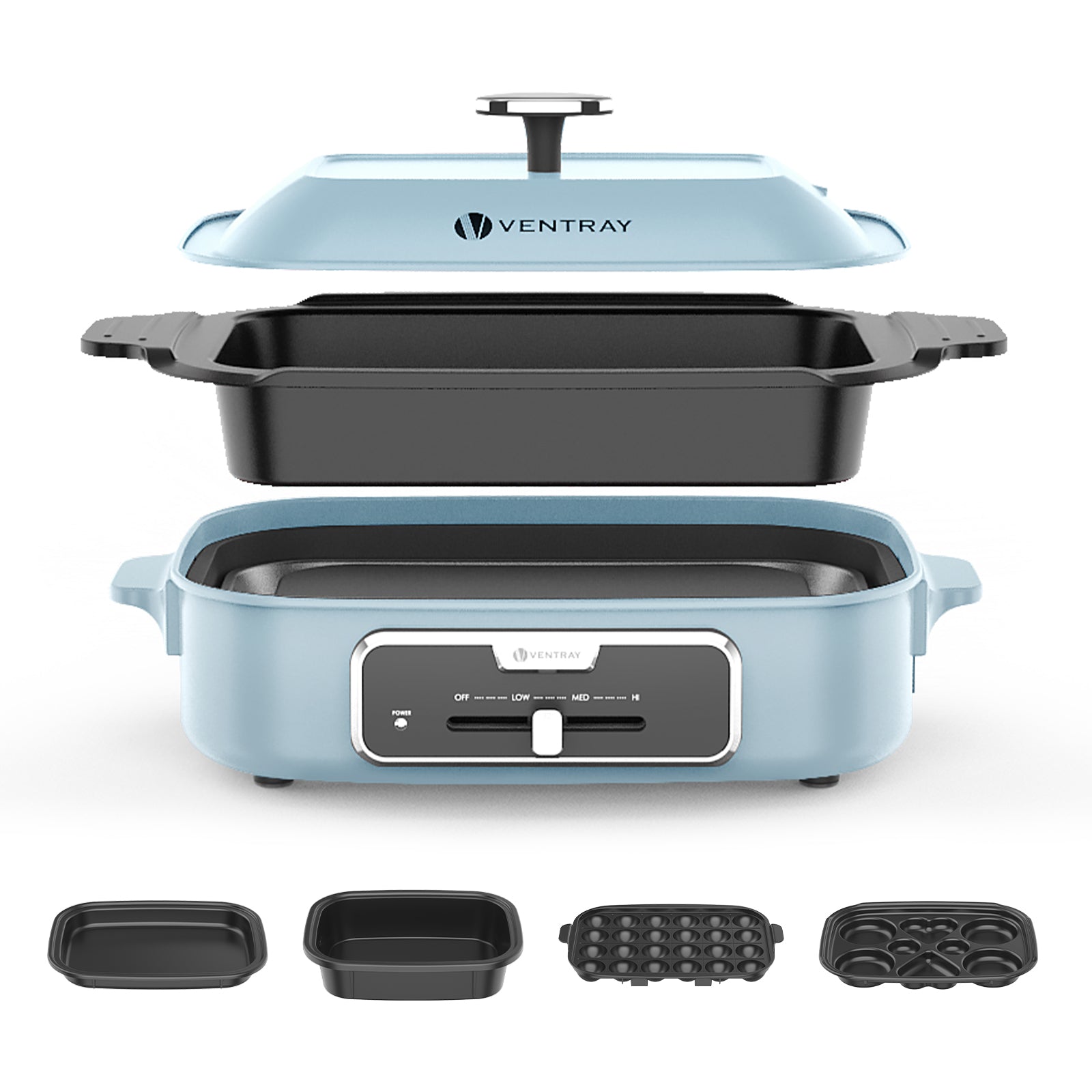 EL GRILL Electric Indoor Grill Set with 5 Nonstick Pans - Perfect for Healthy Cooking, Grilling Steaks, Burgers & Vegetables at Home or Office