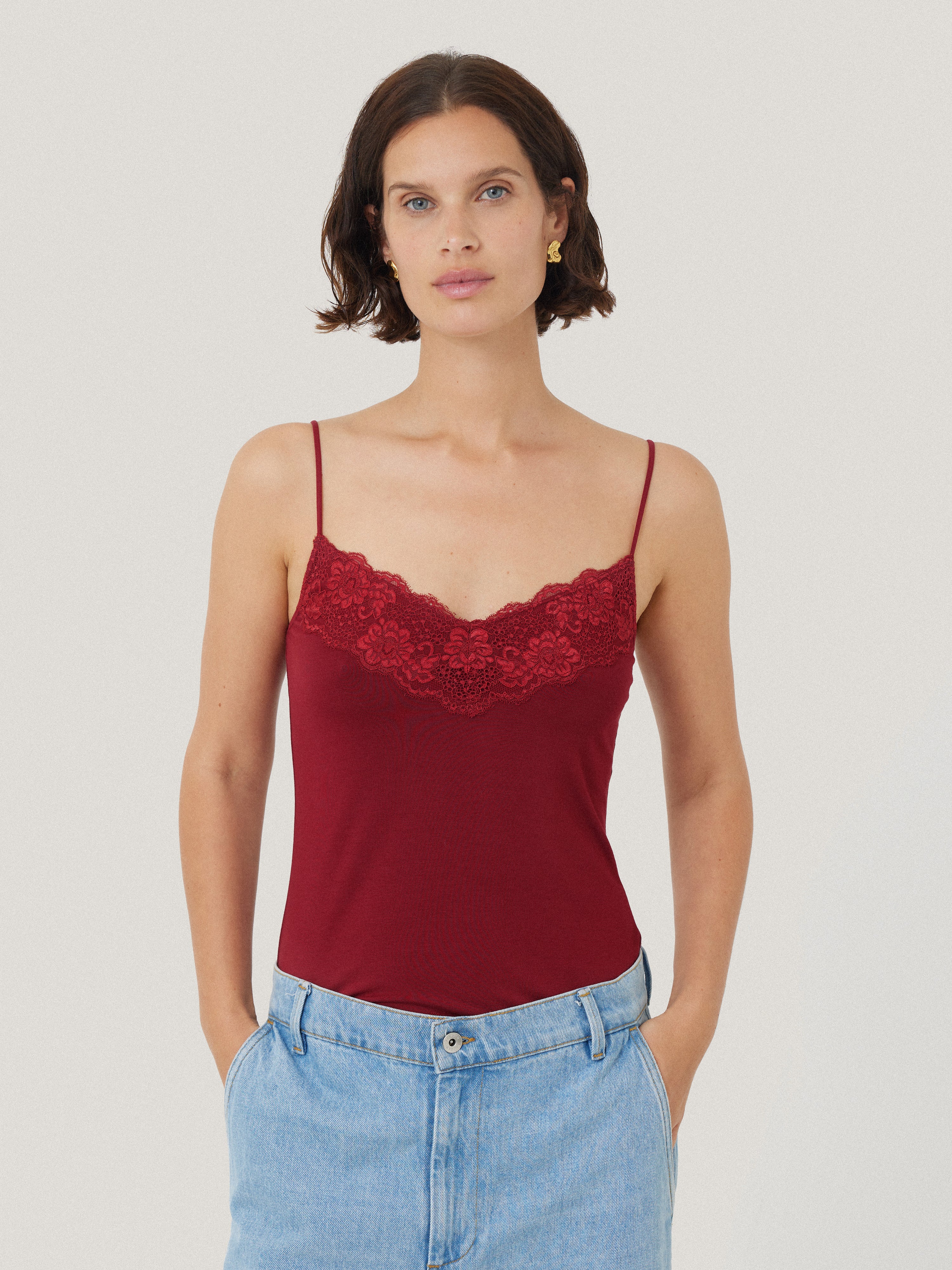Elegant Modal Lace Vest for Women - Soft Breathable Summer Cover Up - Perfect for Beach, Wedding & Evening Wear in Cinema Red