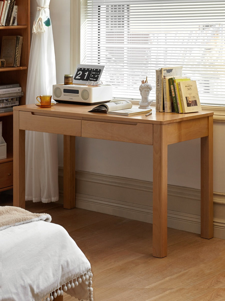 Solid Beech Wood Computer Desk for Home Office - Ergonomic Study Desk with Ample Workspace for Writing, Working & Remote Learning