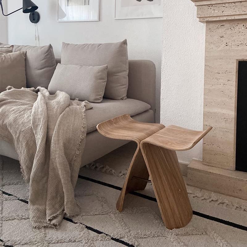 Solid Wood Butterfly Stool - Walnut Ottoman Pouf for Living Room, Bedroom, Classroom & Garden - Multi-Functional Low Shoe Stool, Side Table & Footrest - Handcrafted Home Decor Furniture