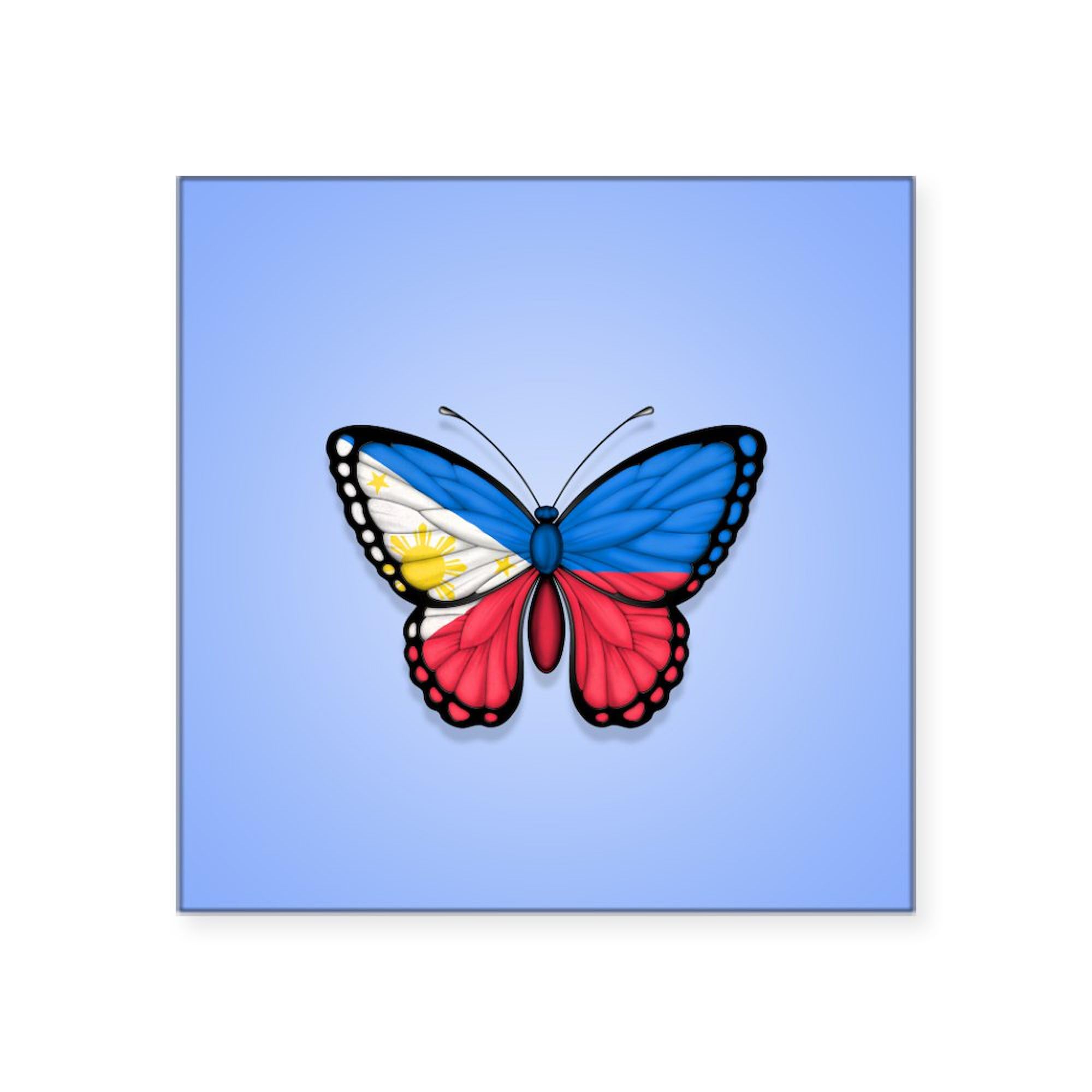 Filipino Flag Butterfly on Blue Square Bumper Sticker - Waterproof Vinyl Car Decal for Windows, Laptops & Travel Luggage - Show Your Filipino Pride Anywhere