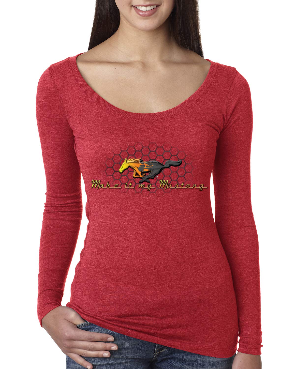 Vintage Ford Mustang Honeycomb Print Women's Long Sleeve T-Shirt | Retro Car Lover Gift | Casual Wear & Car Show Outfit