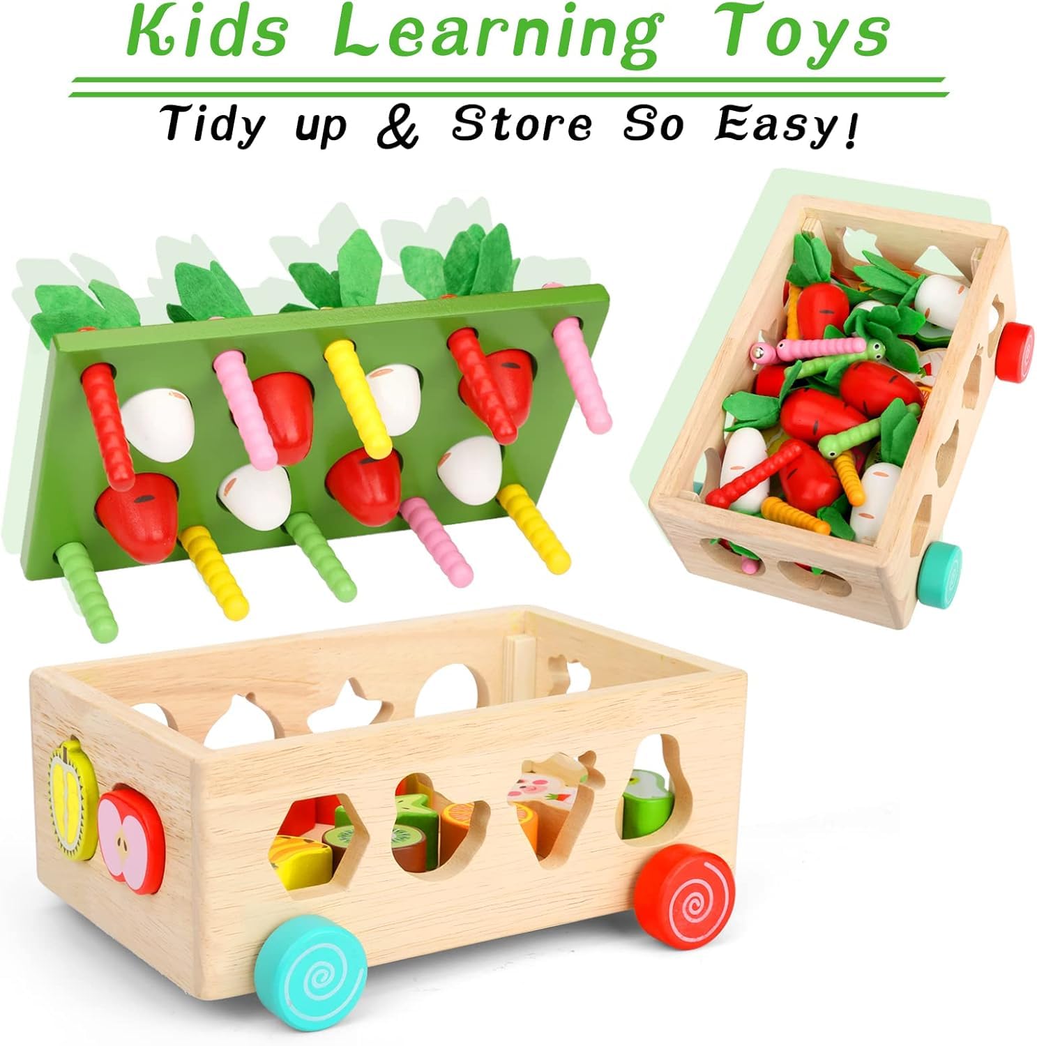 Montessori Wooden Toys for Toddlers 1-3 Years Old - Educational Learning Toys for 1 2 3 Year Old Boys & Girls - Easter Basket Stuffers & Birthday Gifts - Perfect for Early Childhood Development & Holiday Gifting