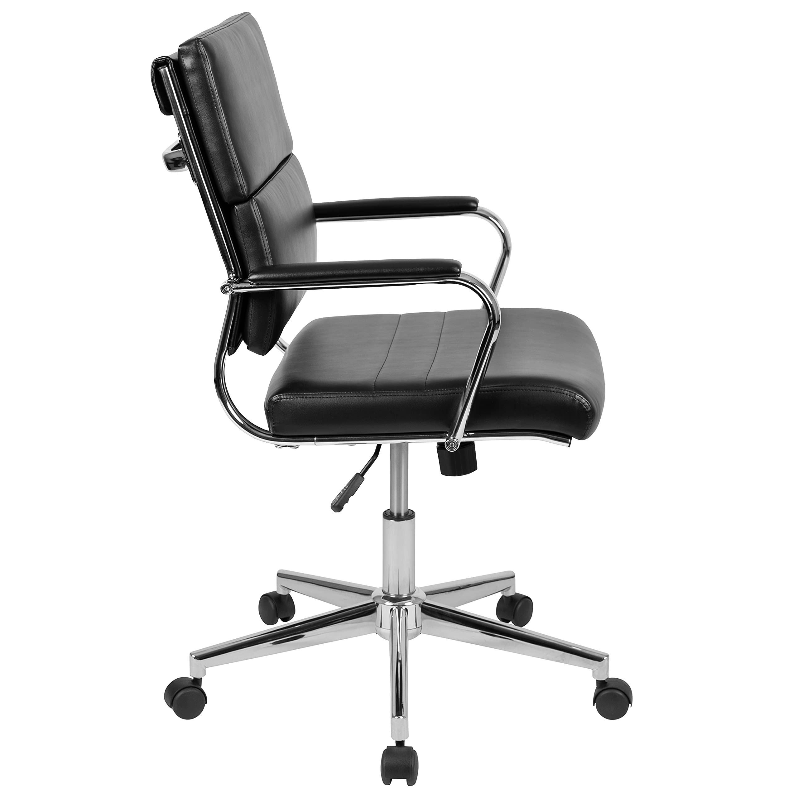 Merrick Lane McEntyre Mid-Back Ergonomic Office Chair - Faux Leather Executive Swivel Desk Chair with Adjustable Height & Padded Arms - Modern Panel Back Design for Home Office & Workspace Comfort