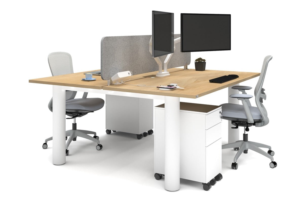 Quadro Cylinder Leg 2-Person Office Workstation Desk - 1600L x 800W with Cable Management Scallop - Perfect for Collaborative Workspaces & Modern Offices