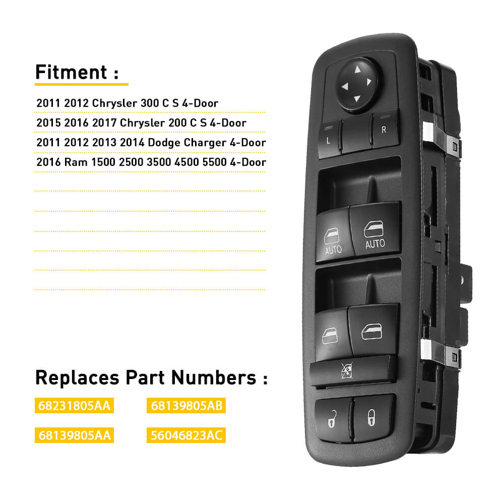 Master Power Window Door Switch for Chrysler Dodge Charger Ram 4 Door 11-Pin - Compatible with 2005-2010 Models - Easy DIY Installation for Car Window Control