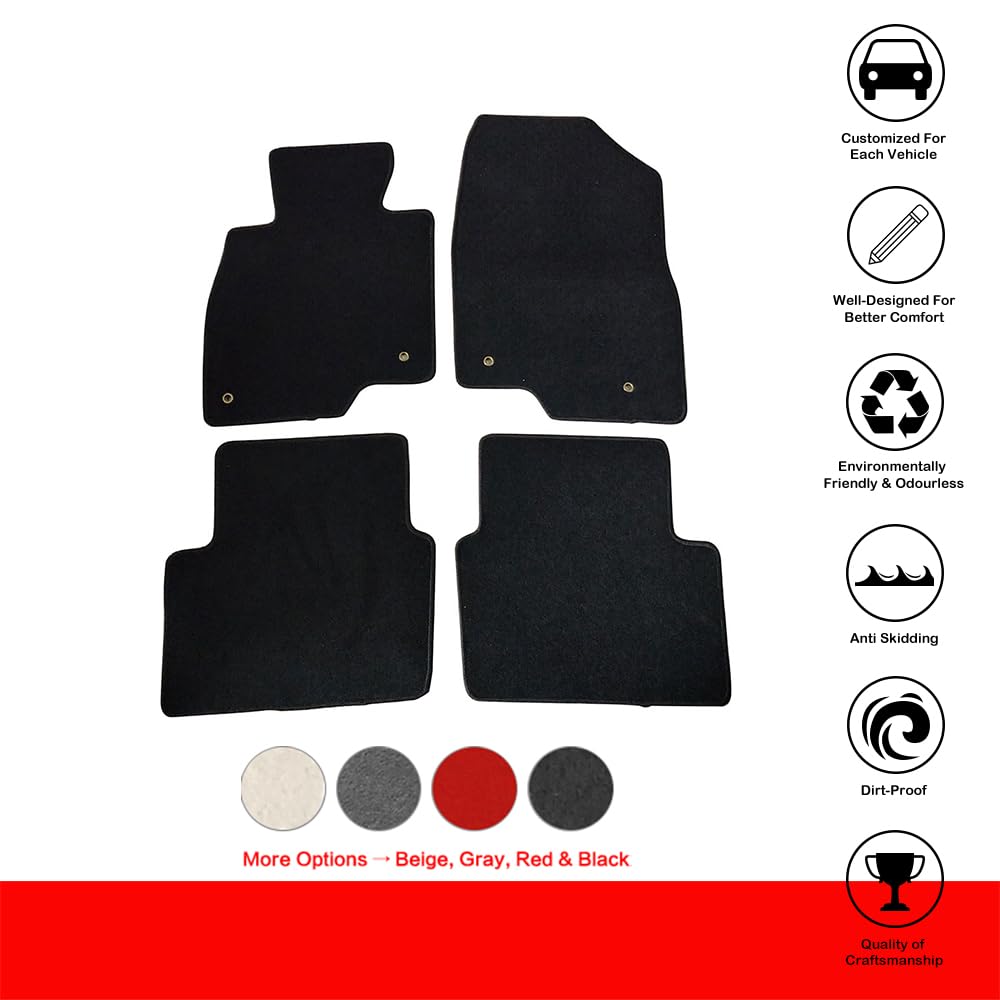 IKON MOTORSPORTS Custom Fit Floor Mats for 2014-2018 Mazda 3 - Premium Black Nylon Carpet Mats (4-Piece Set) - Perfect for All-Weather Protection & Enhanced Interior Style