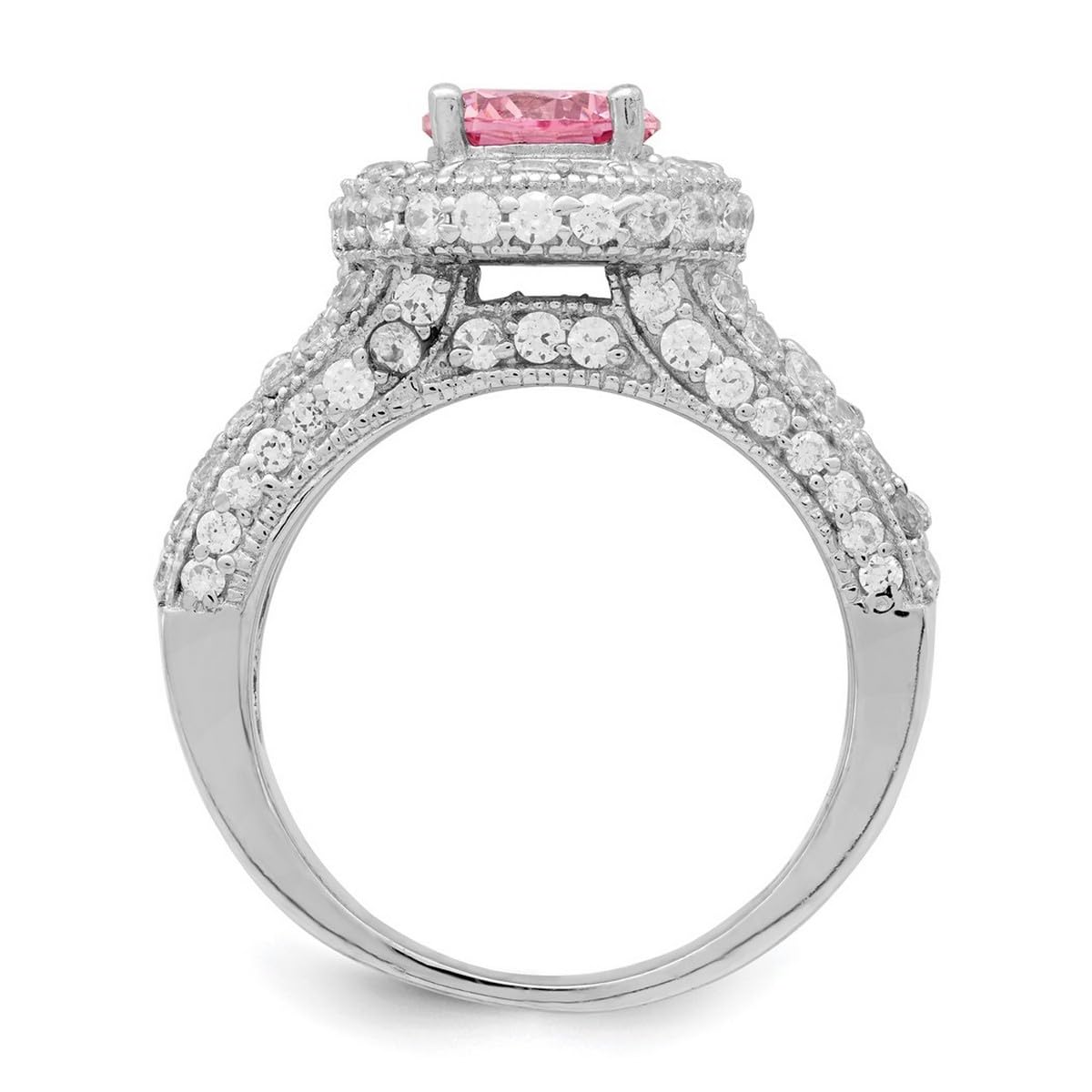 925 Sterling Silver Round Pink & White CZ Cubic Zirconia Simulated Diamond Ring for Women - Elegant Wedding, Engagement & Everyday Jewelry Gift