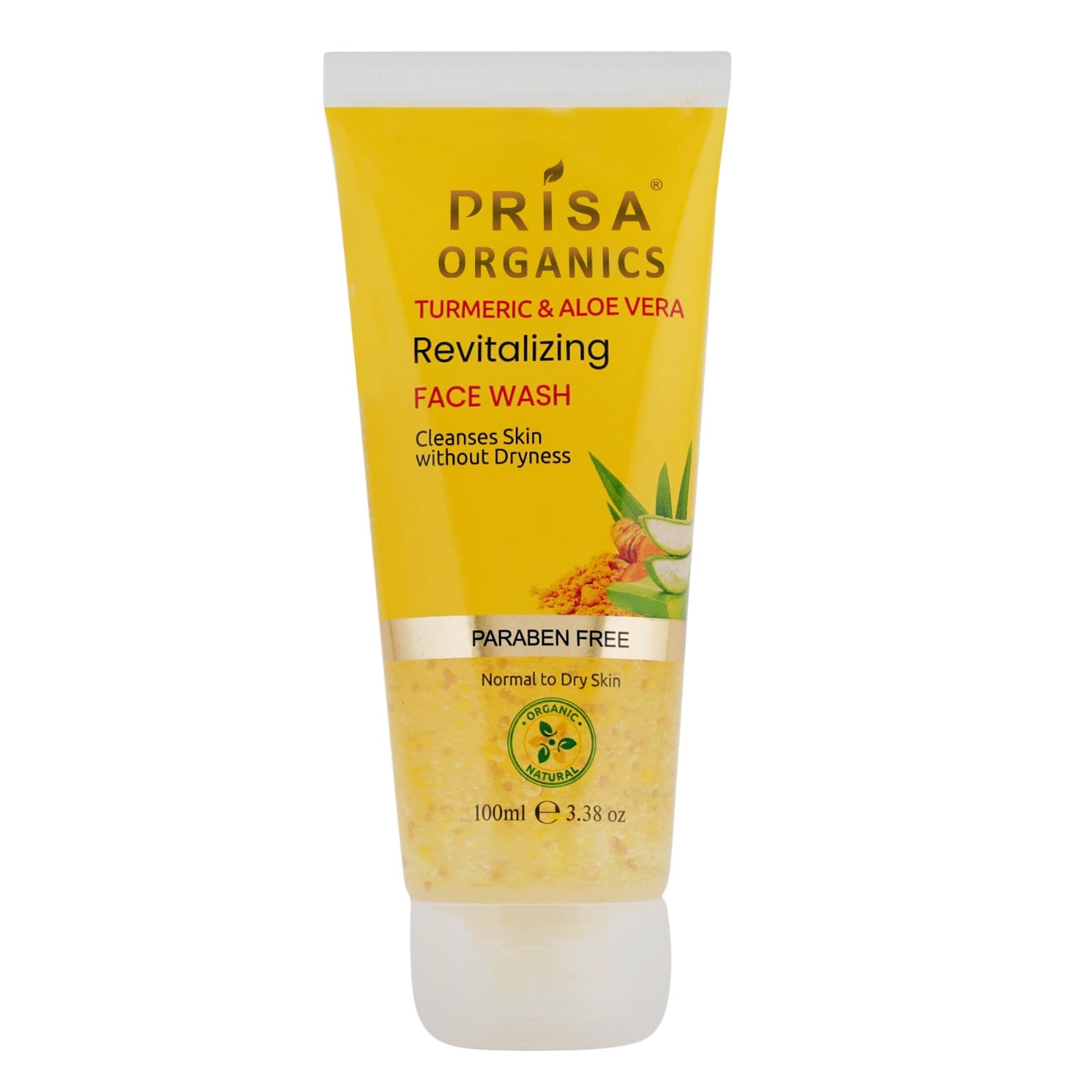 Prisa Organics Turmeric & Aloe Vera Revitalizing Face Wash - Natural Acne Control for All Skin Types | Fights Pimples & Blackheads | Paraben-Free 100ml | Daily Cleansing & Skin Brightening for Men & Women