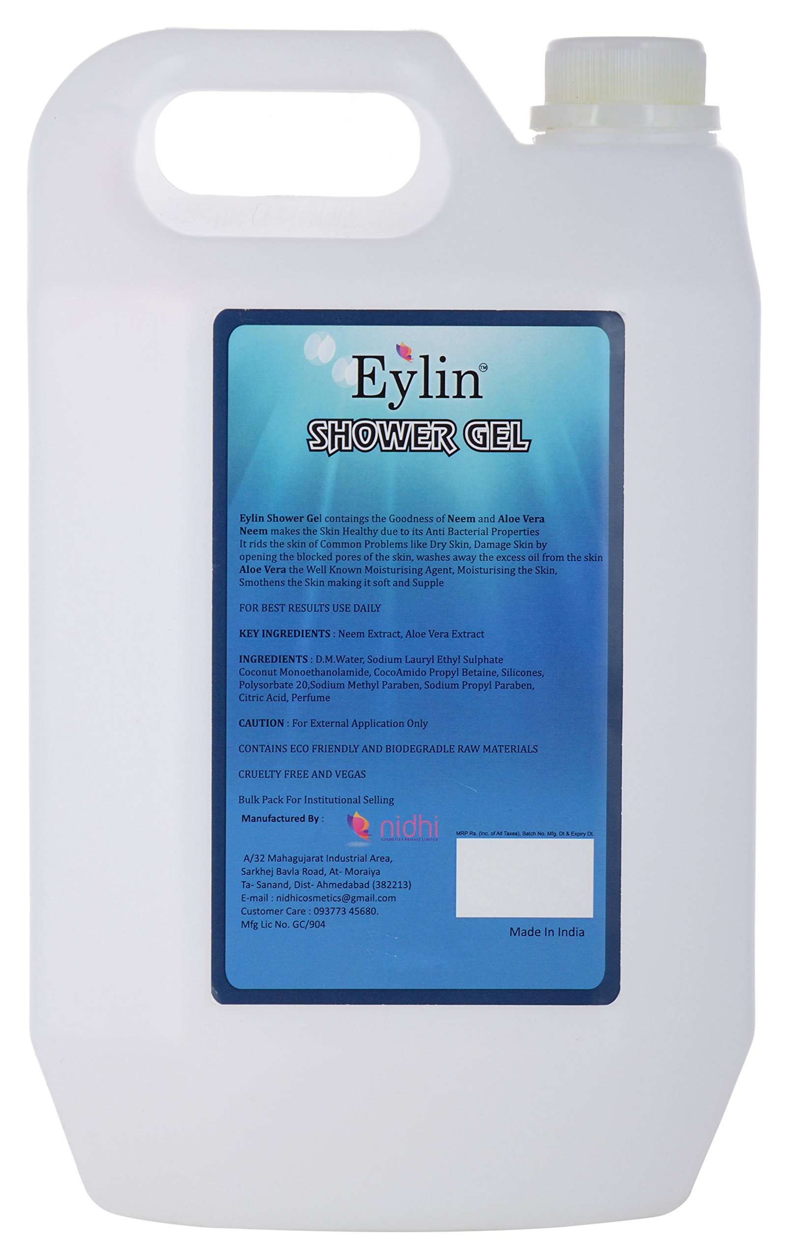 Eylin Neem & Aloe Vera Extract Shower Gel - 5 Litres | Natural Skin Care for Dry & Sensitive Skin | Perfect for Daily Use & Spa Relaxation