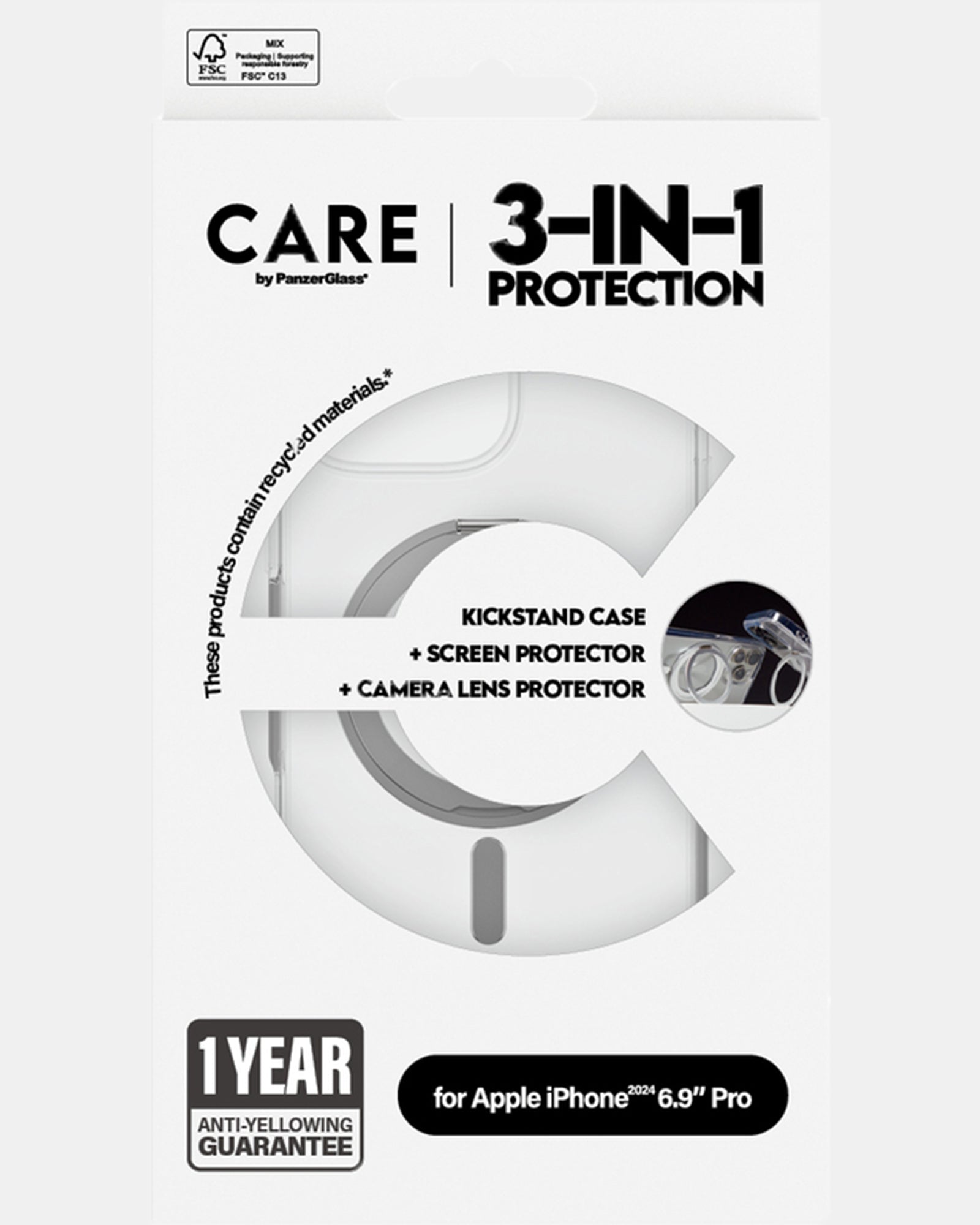 PanzerGlass CARE 3-in-1 Ceramic Screen Protector Bundle for iPhone 16 Pro - Anti-Scratch, Anti-Fingerprint, Bubble-Free Installation for Daily Protection