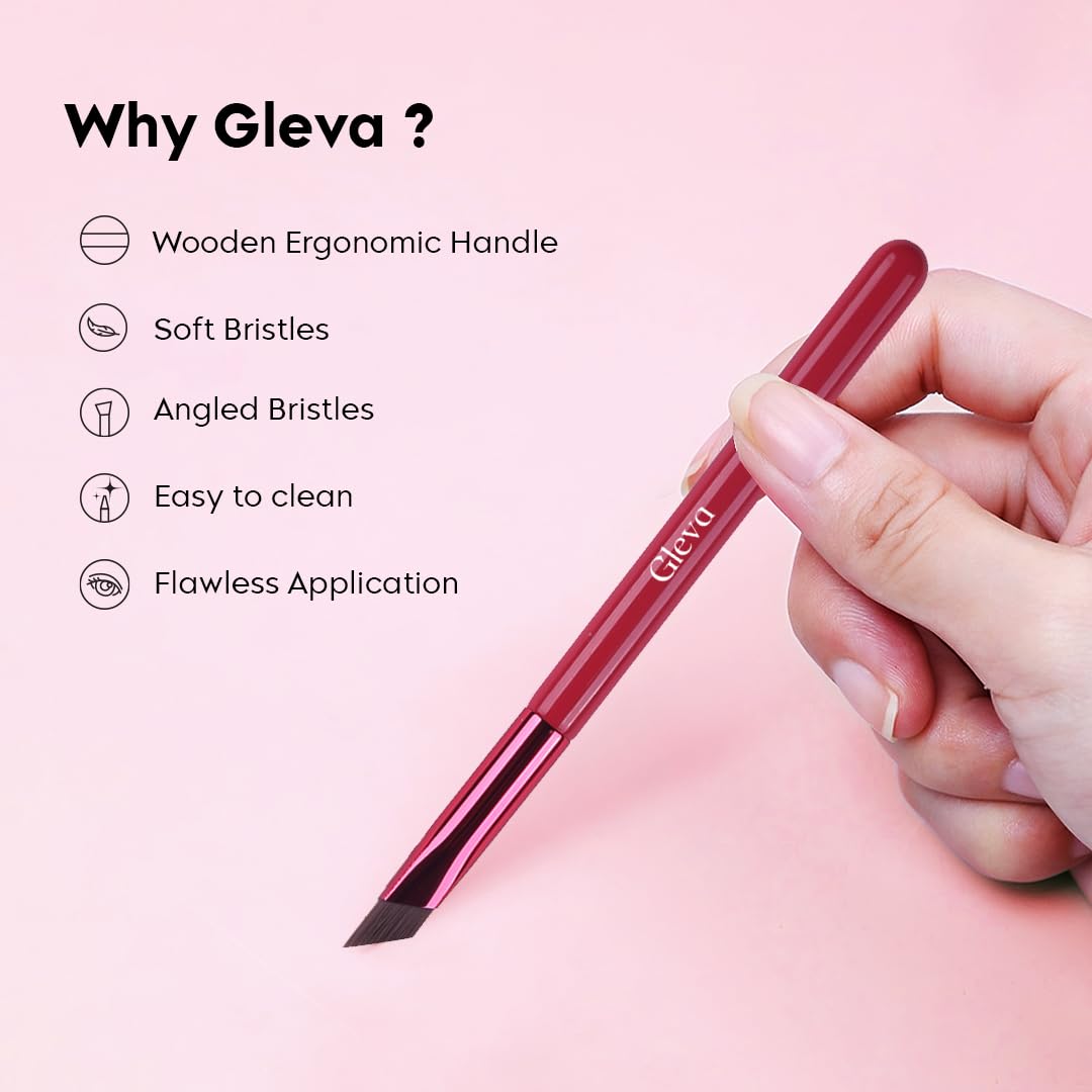 Gleva Professional Multi-Function Eyebrow Brush - Angled Eyeliner & Brow Stamp Brush for Precise Filling, Shaping & Enhancing - Realistic Square Brow Brush (Pink) | Perfect for Eyebrow Makeup, Microblading & Everyday Beauty Routine