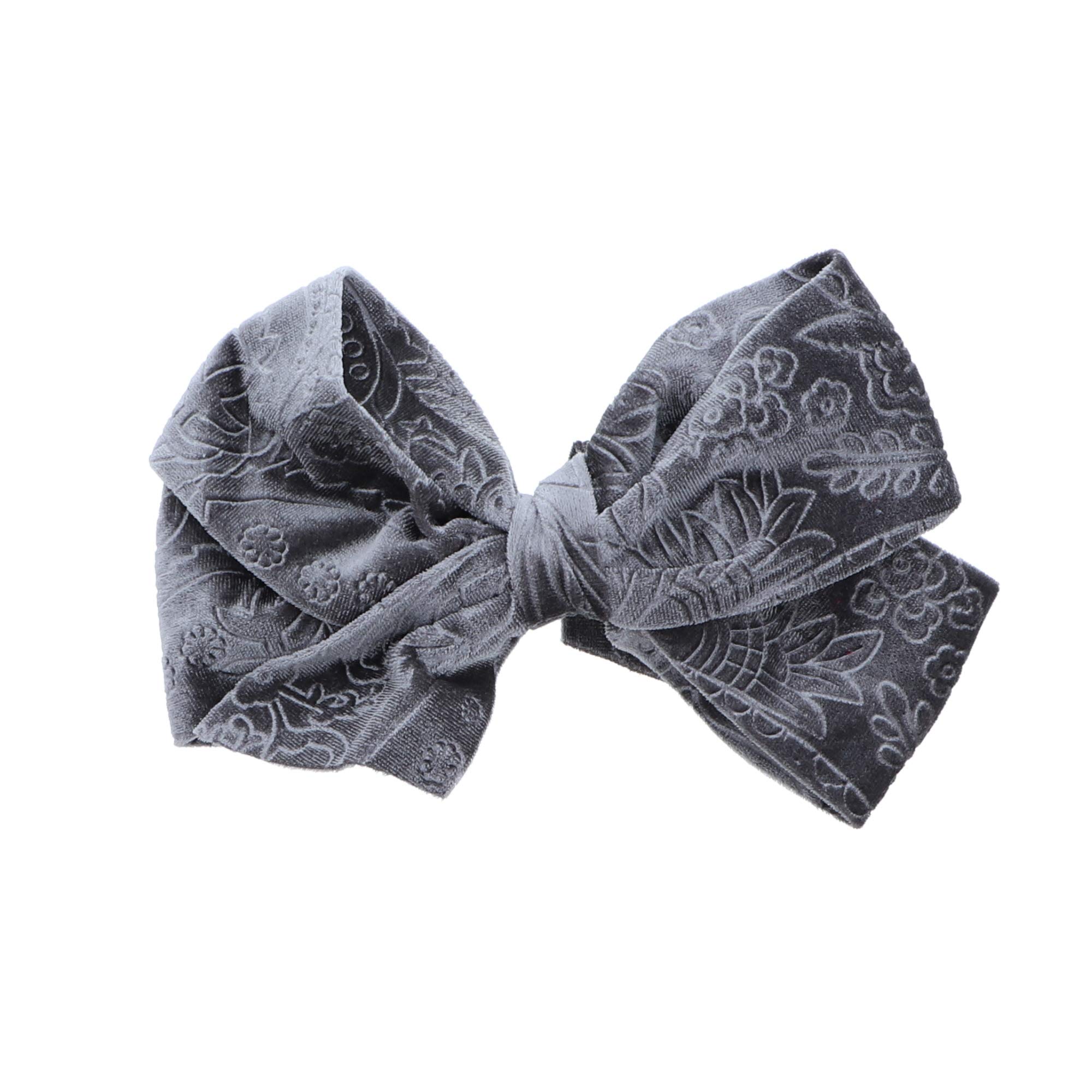 7 Inch Grey Velvet Hair Bow Clip for Girls - Elegant Design for Parties, Weddings, and Everyday Style