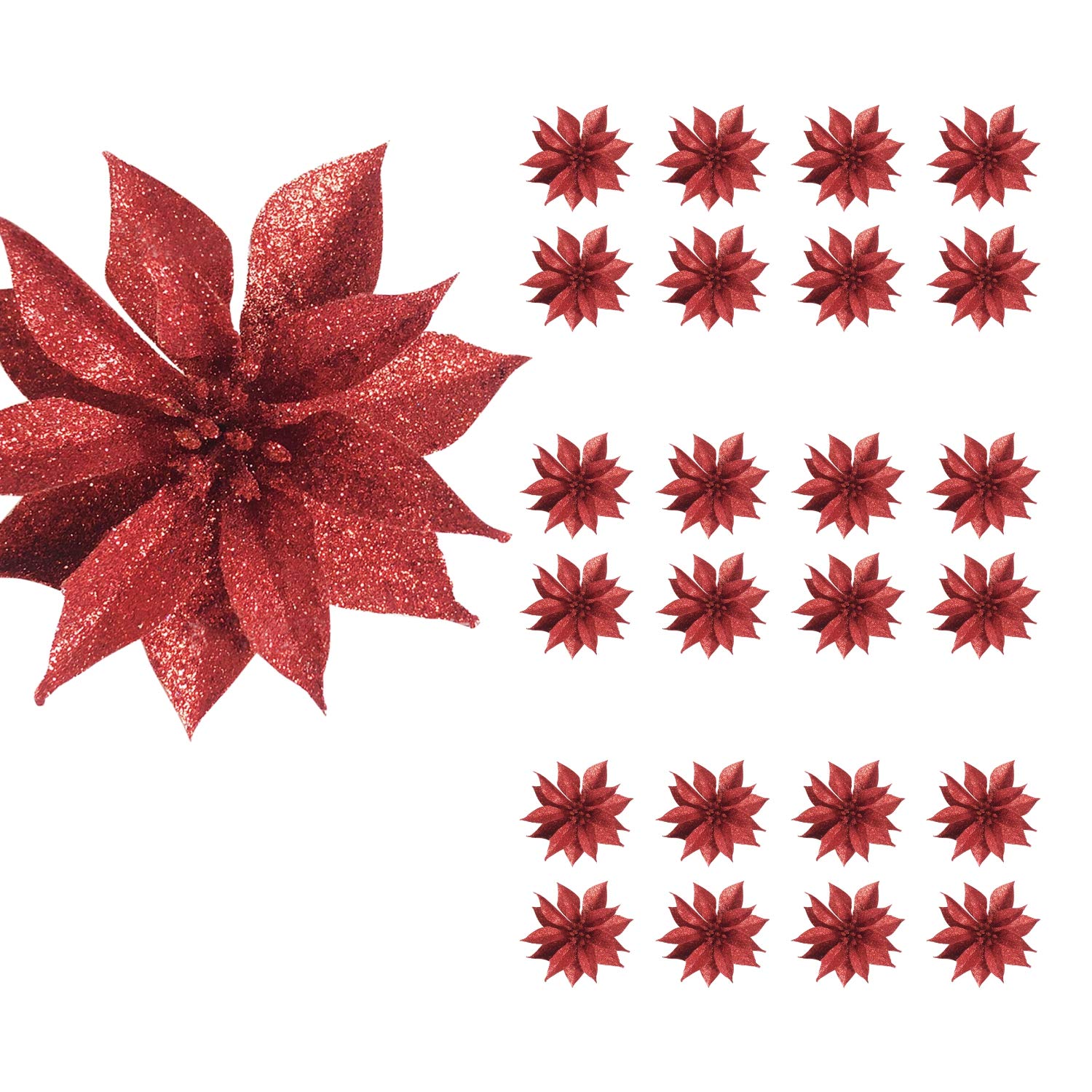 24 Pack Artificial Poinsettia Flowers - 3.75