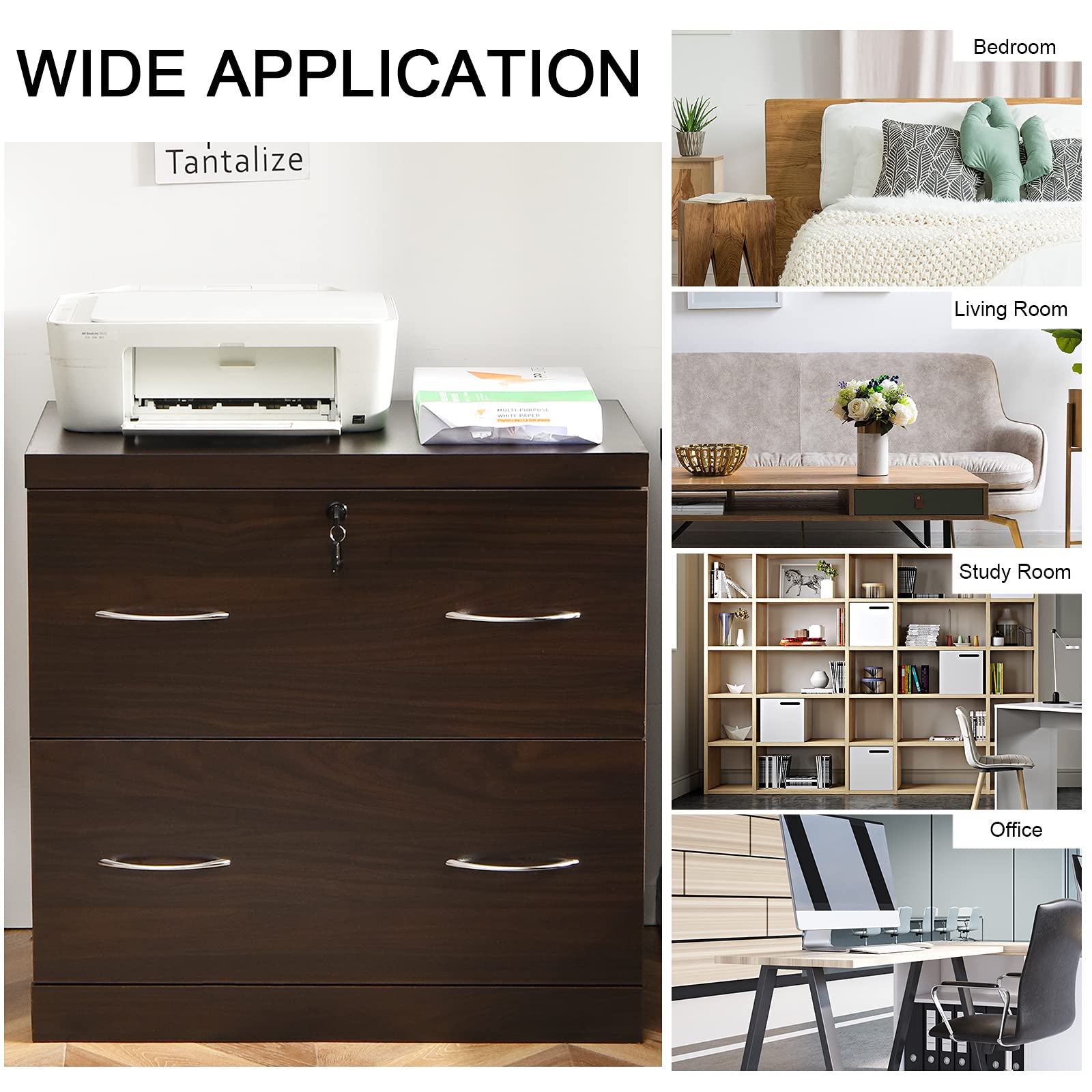 Giantex 2-Drawer Lateral File Cabinet with Lock - Heavy Duty Metal Storage Cabinet for Home & Office - Organize Documents, Books, Photos | Perfect for Office, Library, and Home Decor (Brown)
