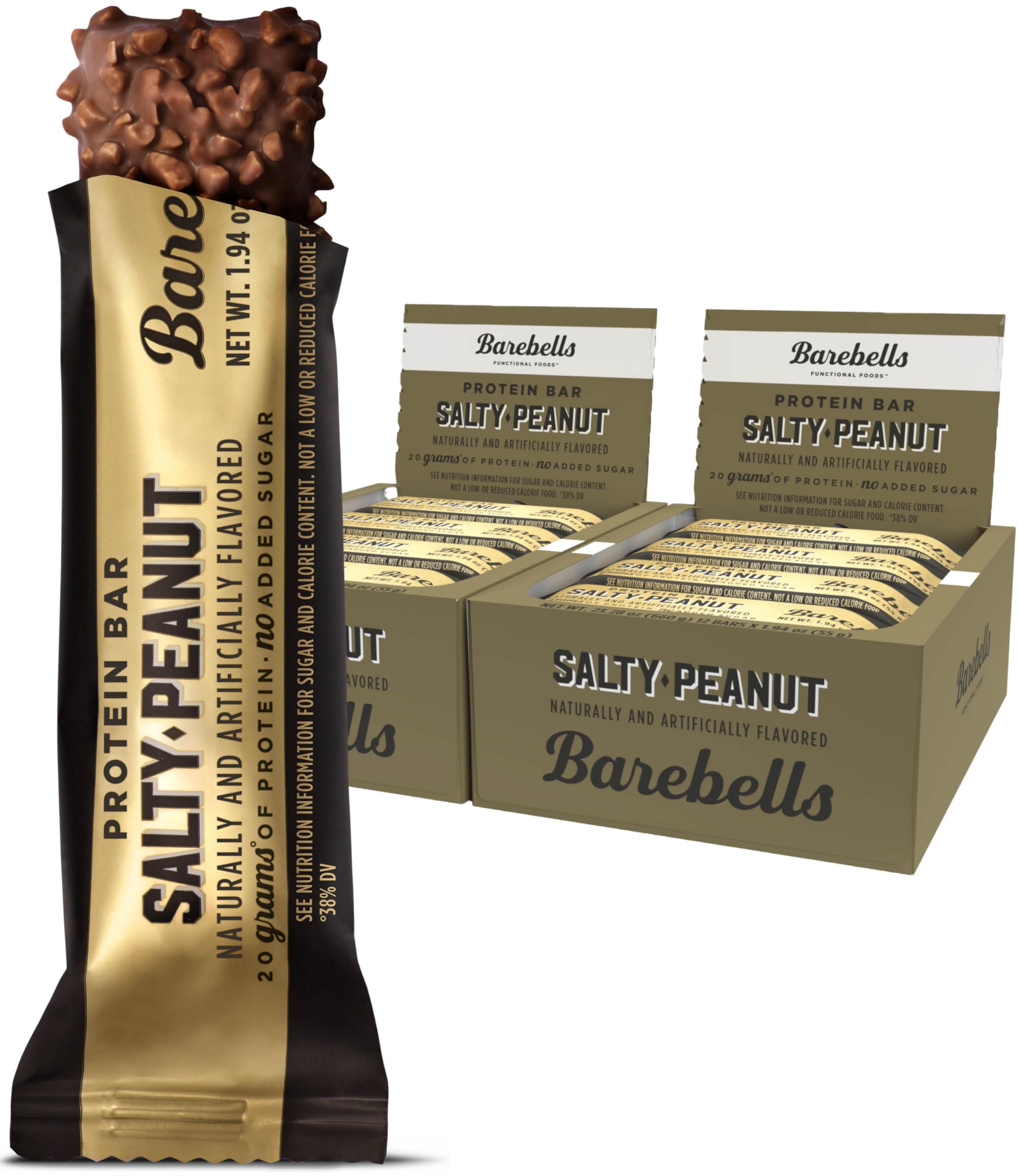 Barebells High Protein Bars Salty Peanut Flavor - 24 Bars (12 Count, Pack of 2) | 20g Protein, Low Sugar (1g) | Chocolate Coated Protein Snacks for Gym, Workout & Weight Loss | Perfect On-the-Go Breakfast, Post-Workout & Travel Snacks