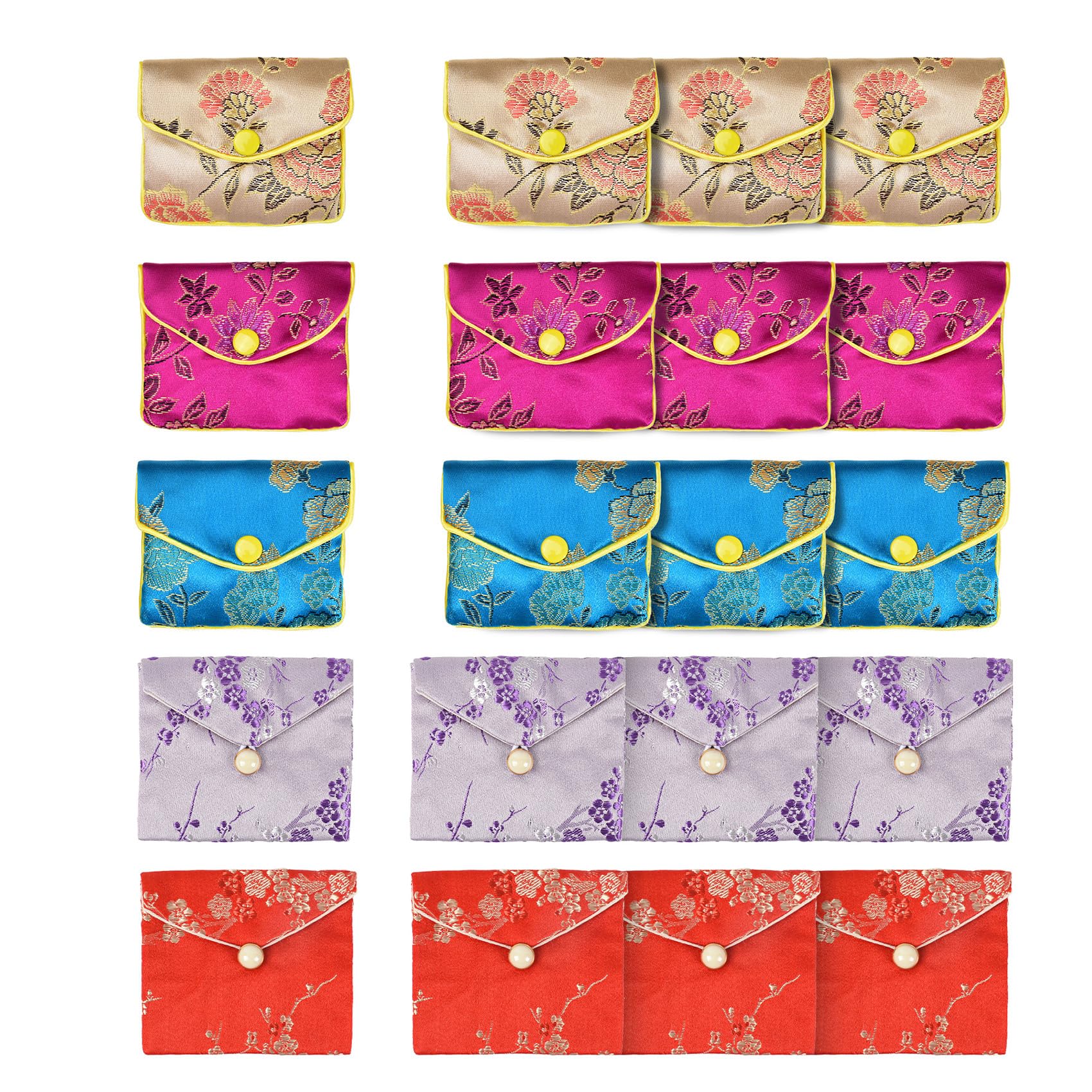 20PCS Chinese Silk Jewelry Gift Bags - Elegant Brocade Embroidered Pouch Bags for Women & Girls (5 Colors) | Perfect for Jewelry Storage, Wedding Favors & Party Gifts
