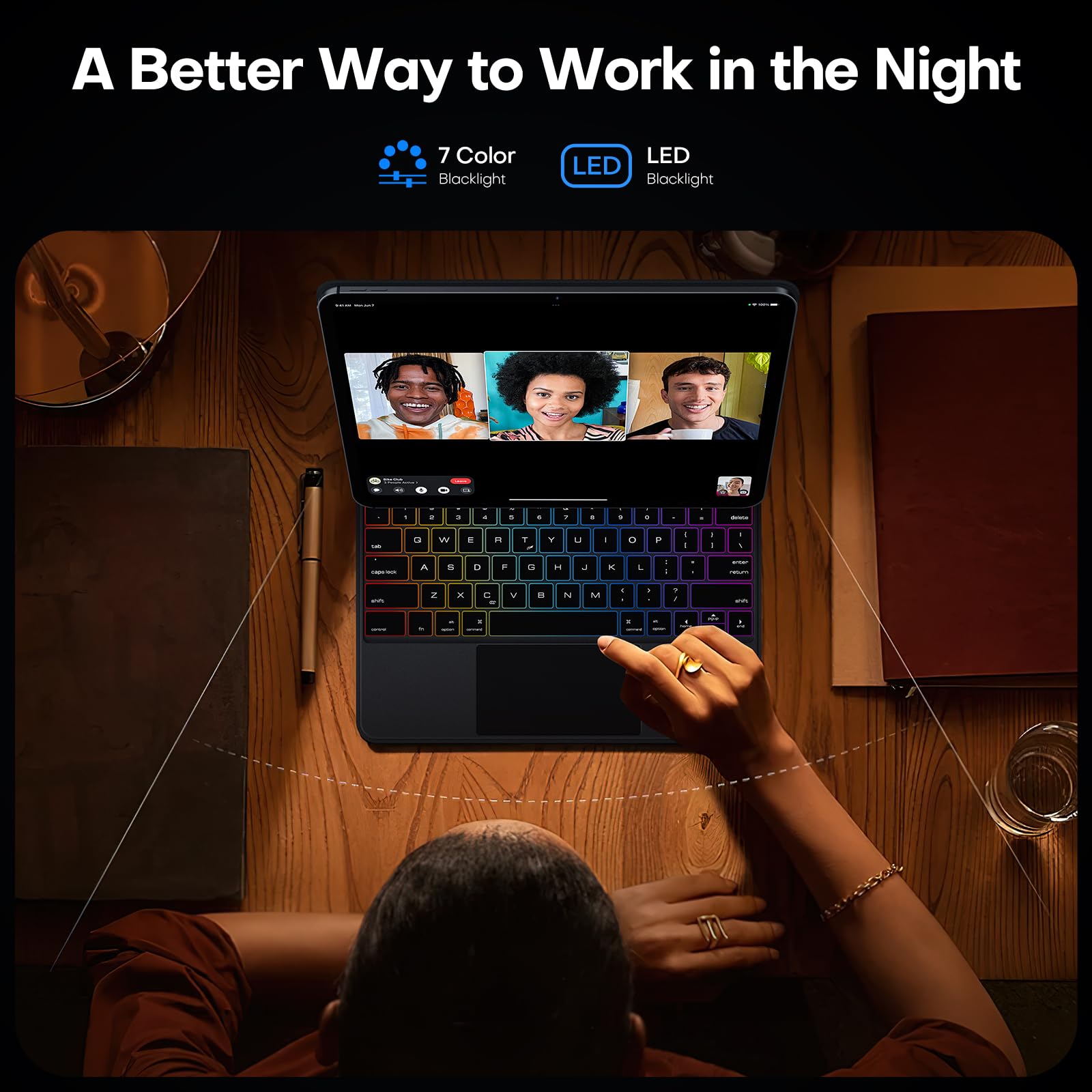 Magic Keyboard Case for iPad Pro 13 inch (M4 2024) - Wireless Backlit Keyboard with 7-Color RGB Lighting, Magnetic Stand & Multi-Touch Trackpad | Perfect for Work, Study & Creative Projects (Black)