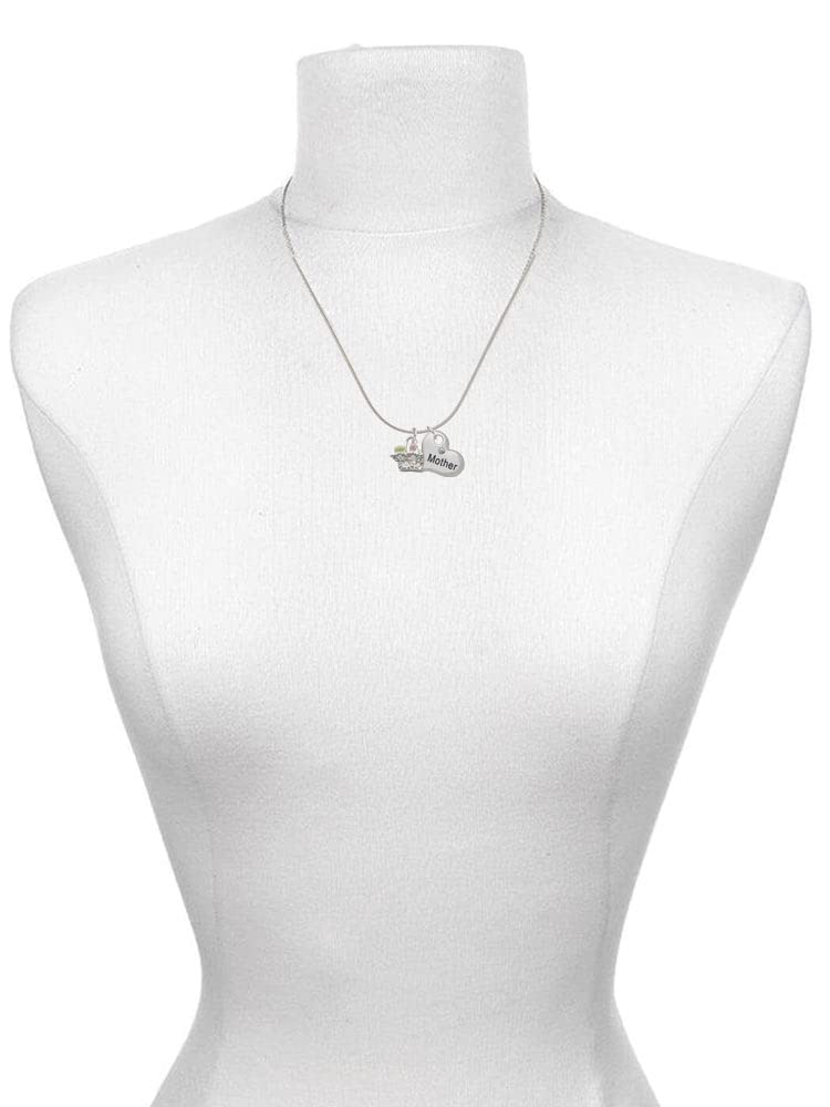 Delight Jewelry Sterling Silver Easter Egg Basket Mother Daughter Heart Necklace Set (2 Pcs, 19