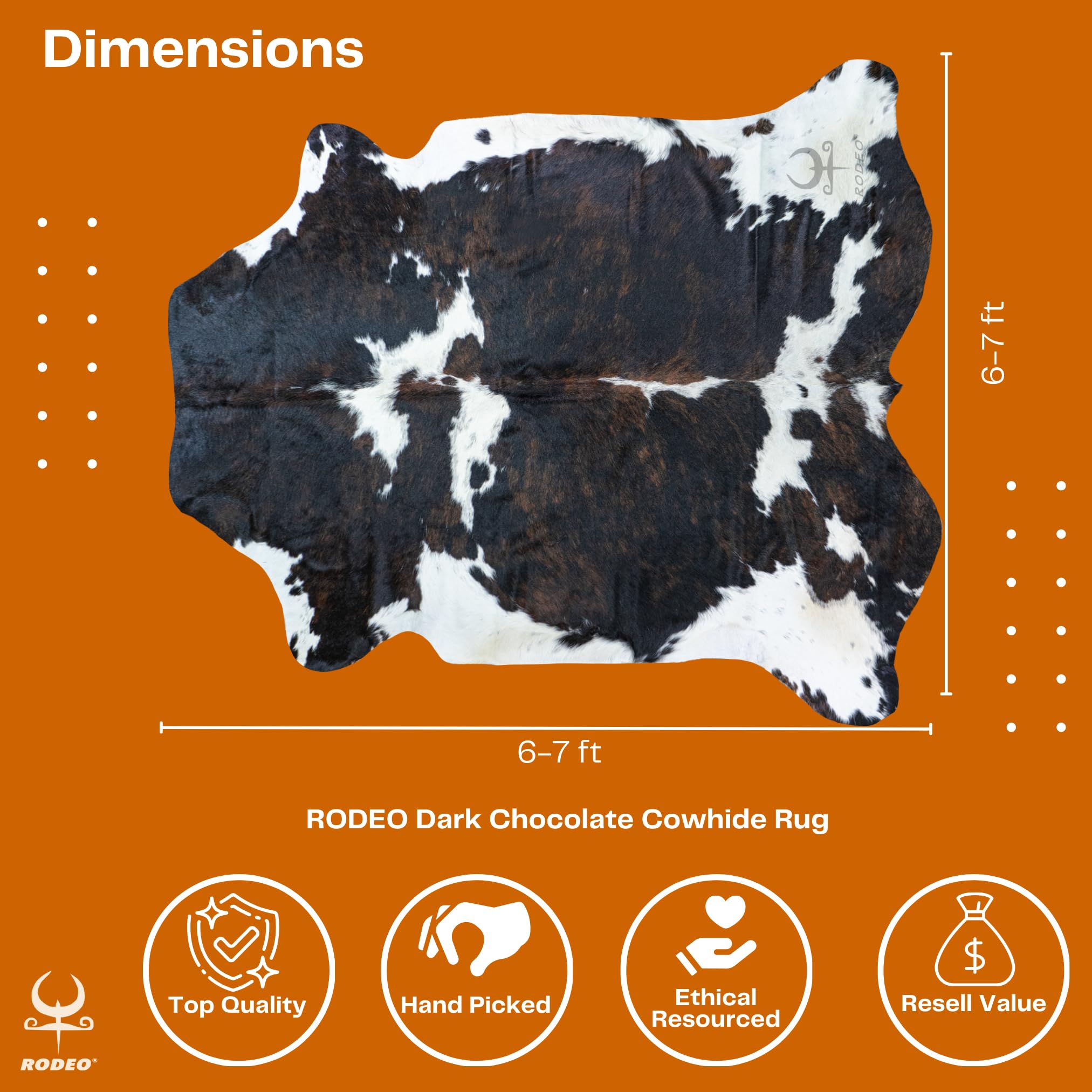 Authentic Rodeo Cowhide Rug - 6x7ft Genuine Leather Cowhide Carpet for Western & Country Home Decor - Hand-Selected Dark Chocolate Brown - Durable, Unique & Cozy - Perfect for Living Room, Cabin, Ranch or Lodge Decor
