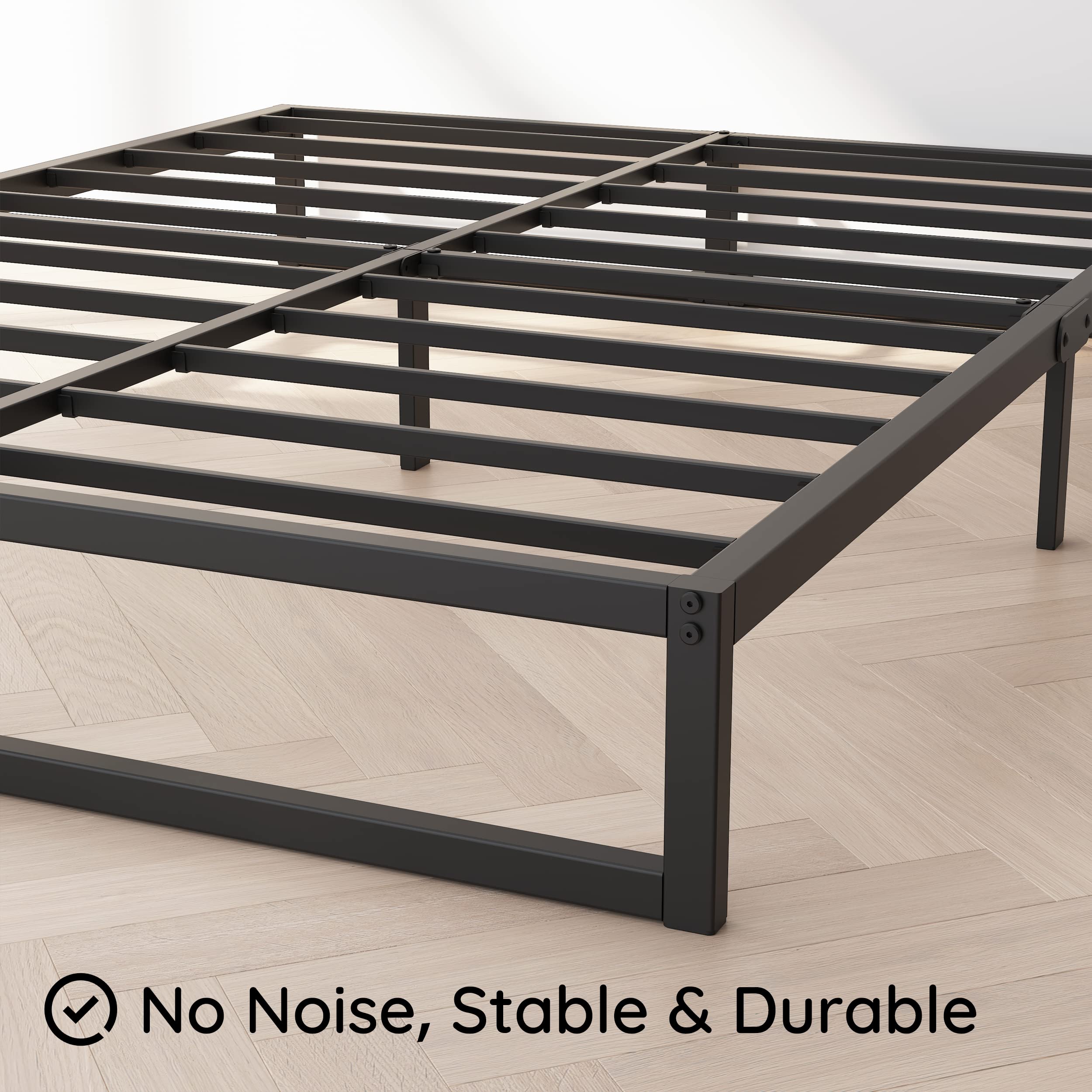 10 Inch Full Metal Bed Frame with Steel Slat Support - Heavy Duty Platform Mattress Foundation, No Box Spring Needed, Easy Assembly, Black - Perfect for Guest Rooms, Dorms, and Small Apartments